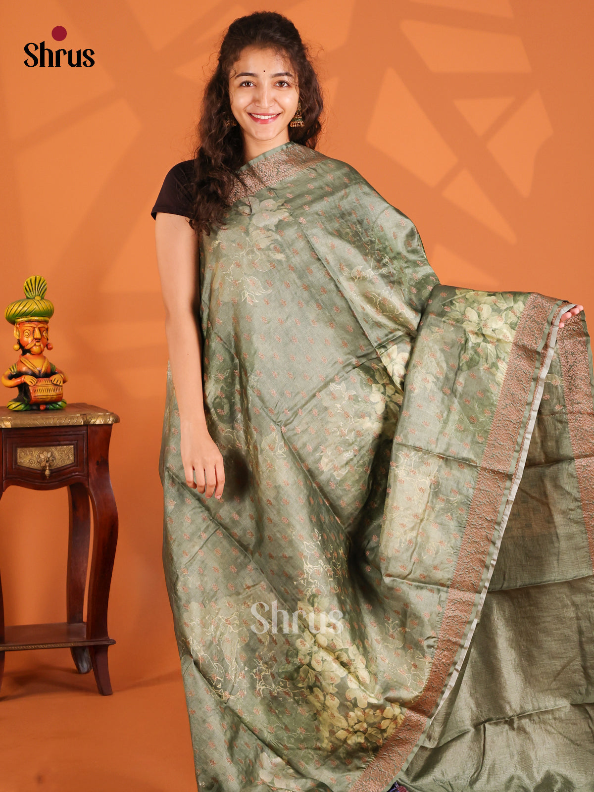 Chutney Green(Single Tone)- Tussar Saree - Shop on Shrus.com