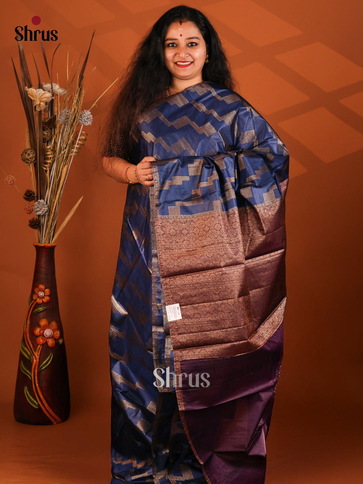 Blue & Purple - Tussar Saree - Shop on Shrus.com