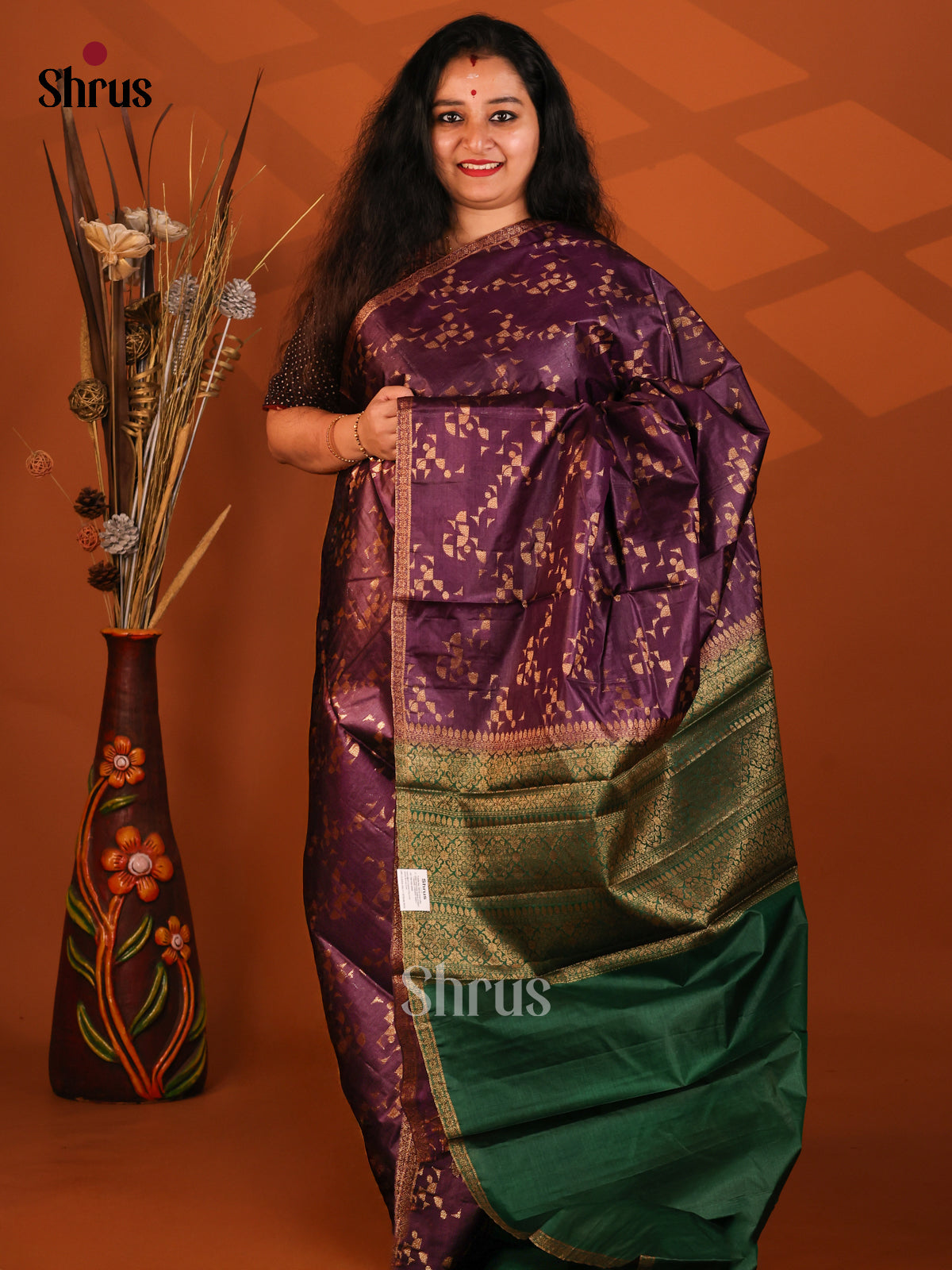 Purple & Green - Tussar Saree - Shop on Shrus.com