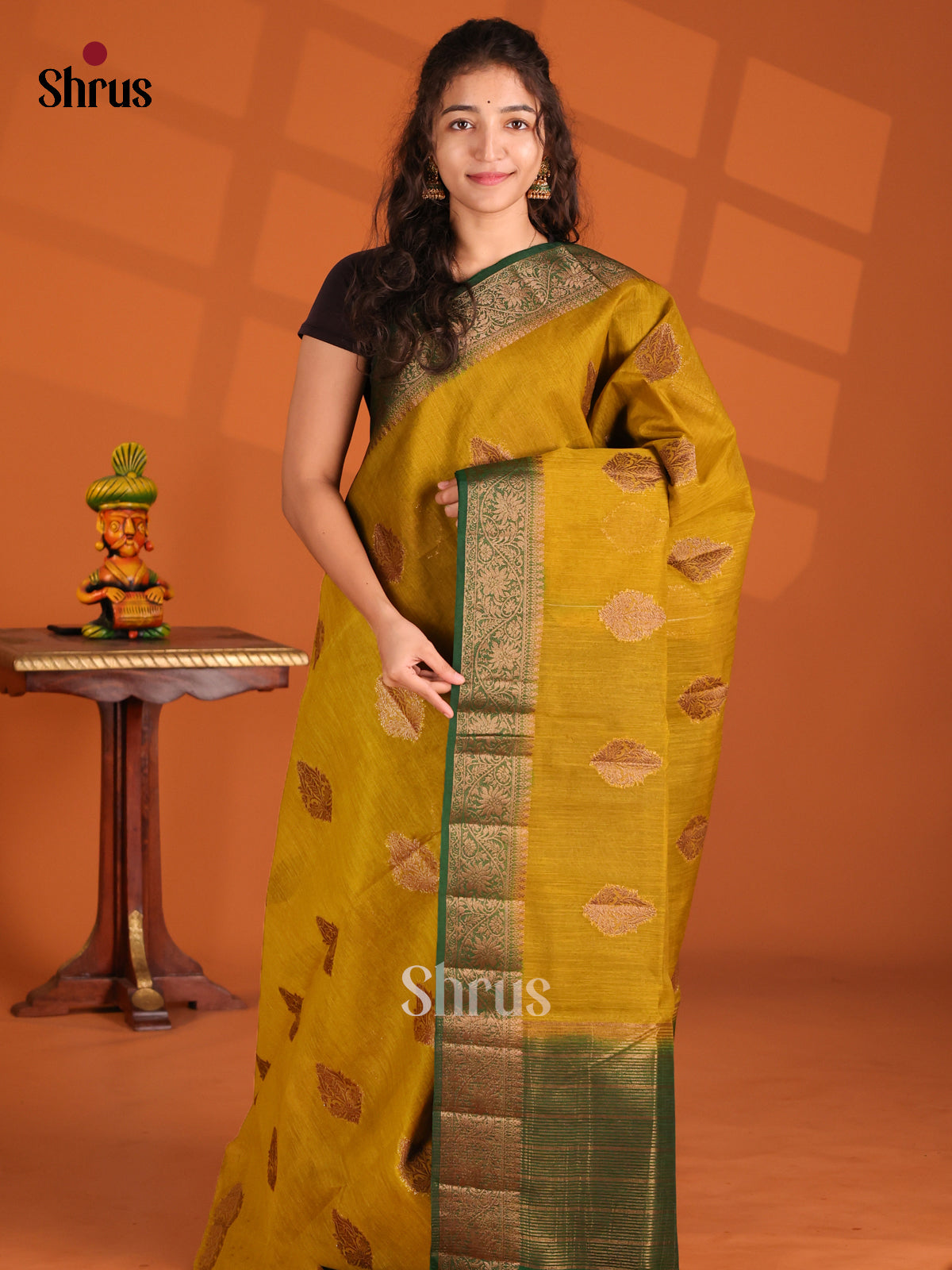 Mehandi Green & Green - Semi Jute Saree - Shop on Shrus.com