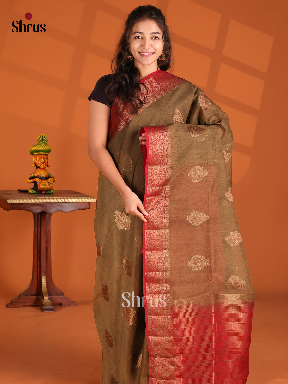 Chutney Green & Red- Semi Jute Saree - Shop on Shrus.com