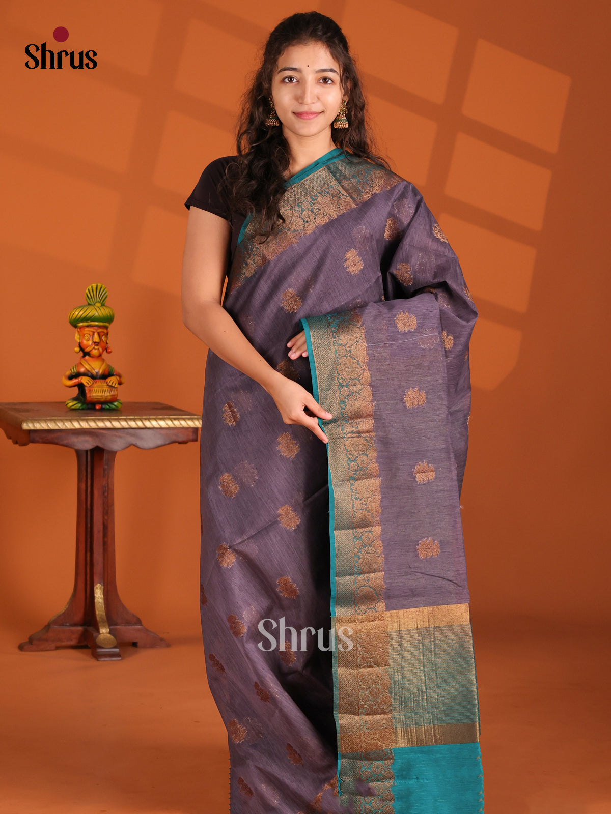 Lavender & Blue- Semi Jute Saree - Shop on Shrus.com