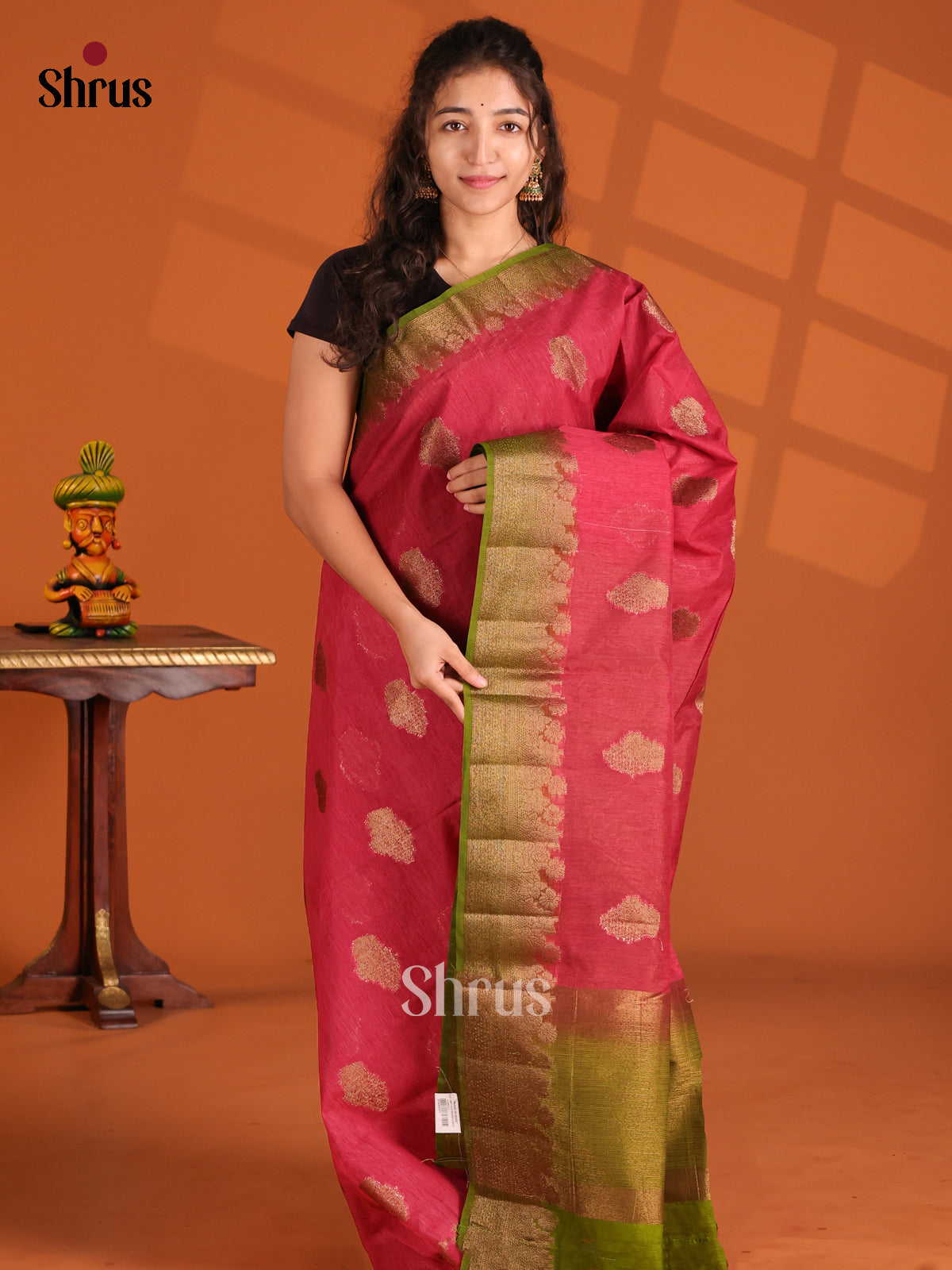 Red & Green- Semi Jute Saree - Shop on Shrus.com