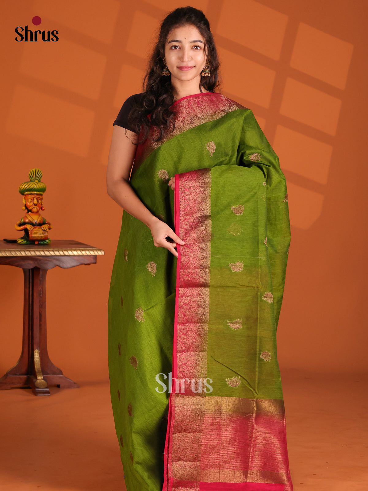 Green & Red- Semi Jute Saree - Shop on Shrus.com