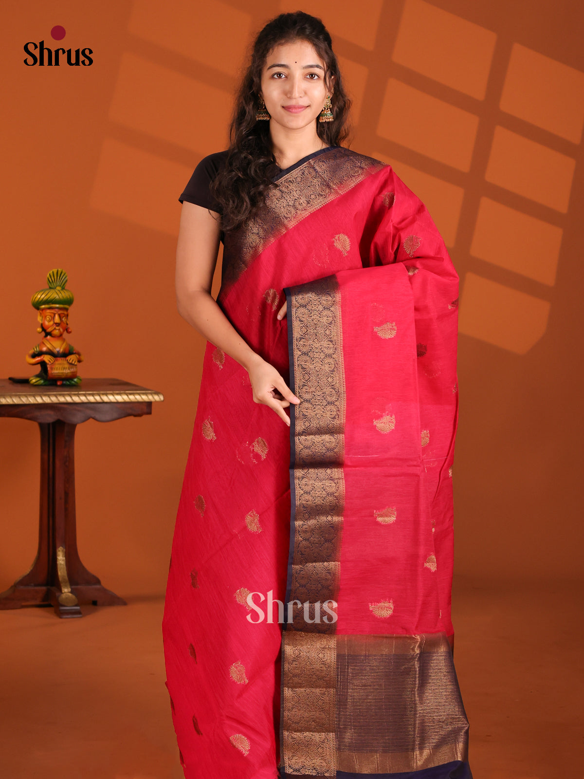 Red & Blue- Semi Jute Saree - Shop on Shrus.com