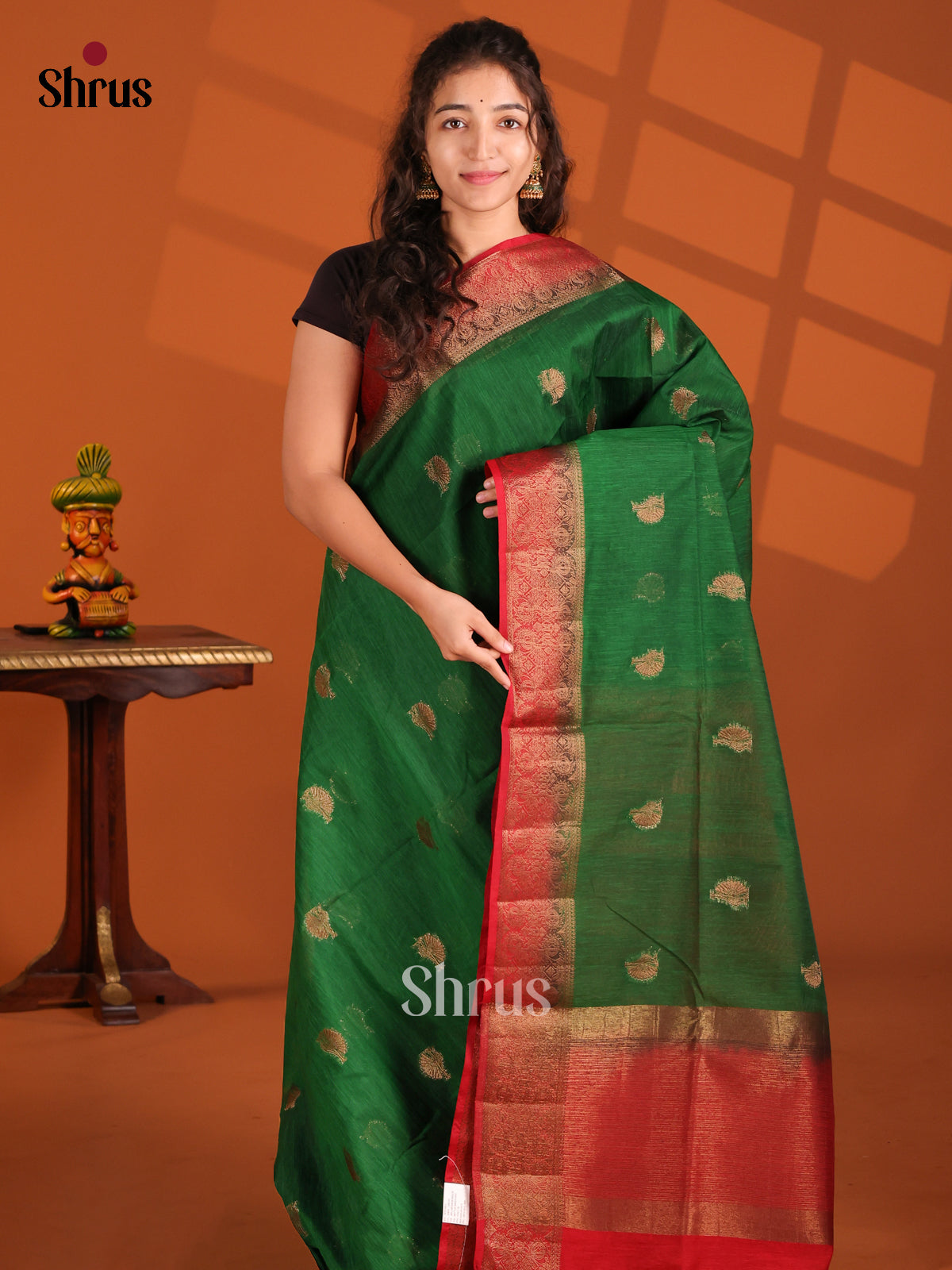 Green & Red- Semi Jute Saree - Shop on Shrus.com