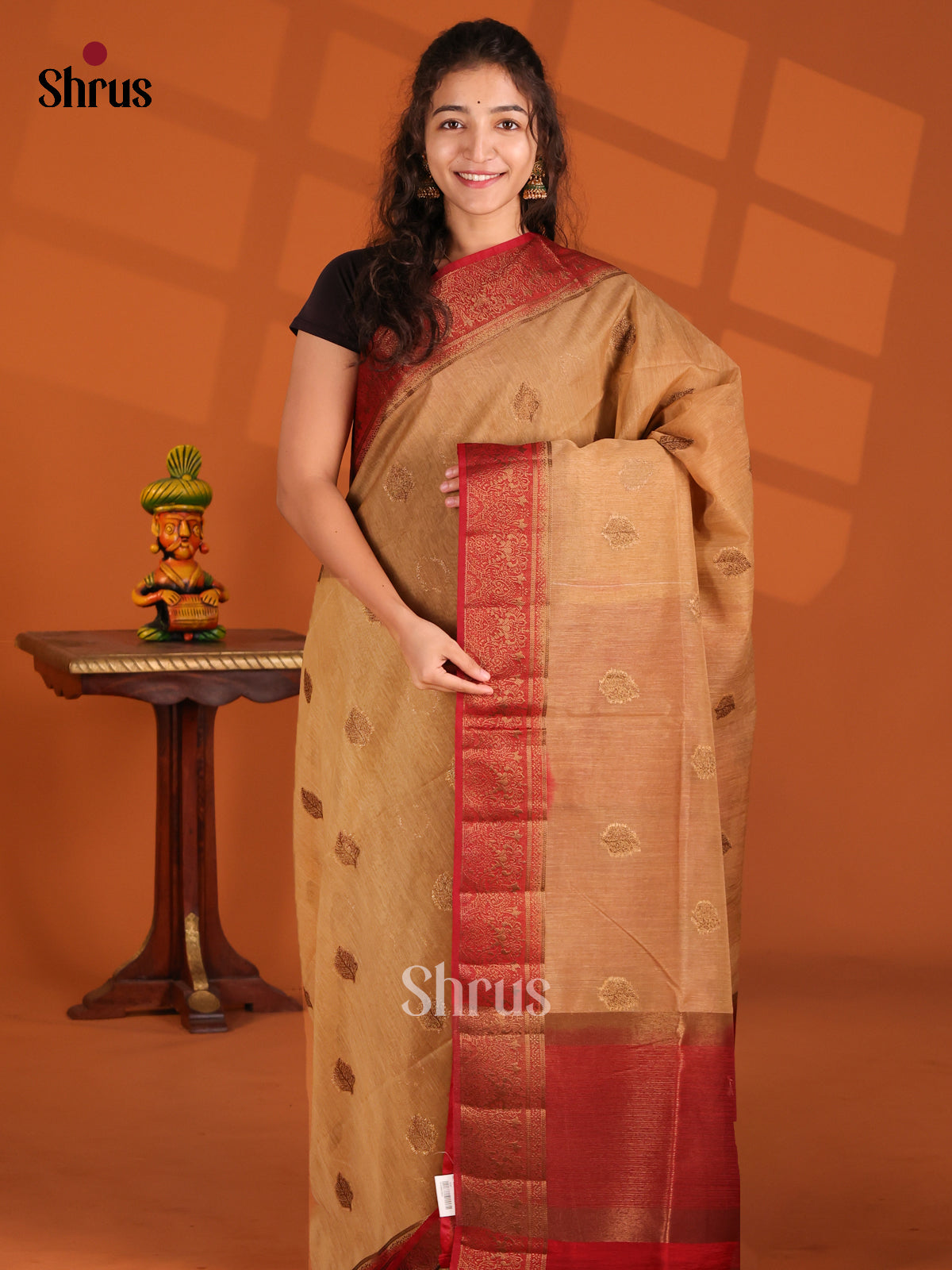Beige & Maroon - Semi Jute Saree - Shop on Shrus.com