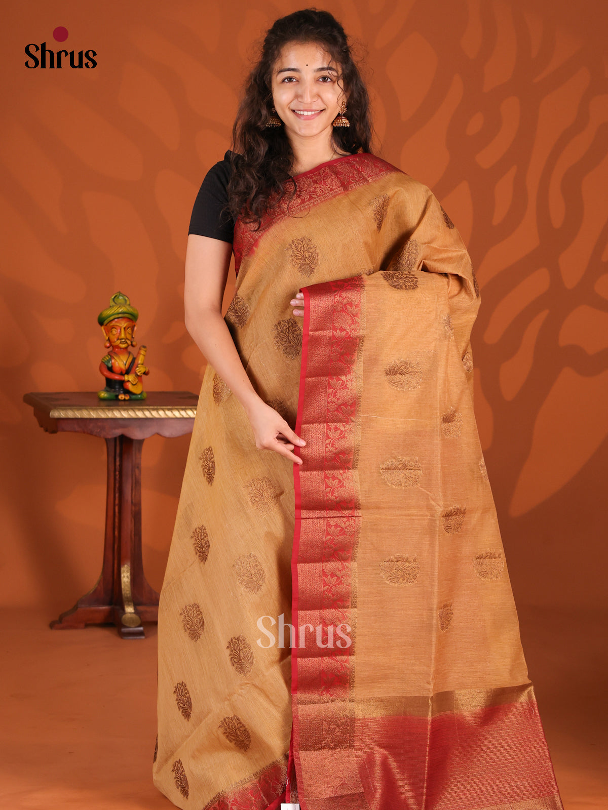 Beige & Maroon - Semi Jute Saree - Shop on Shrus.com