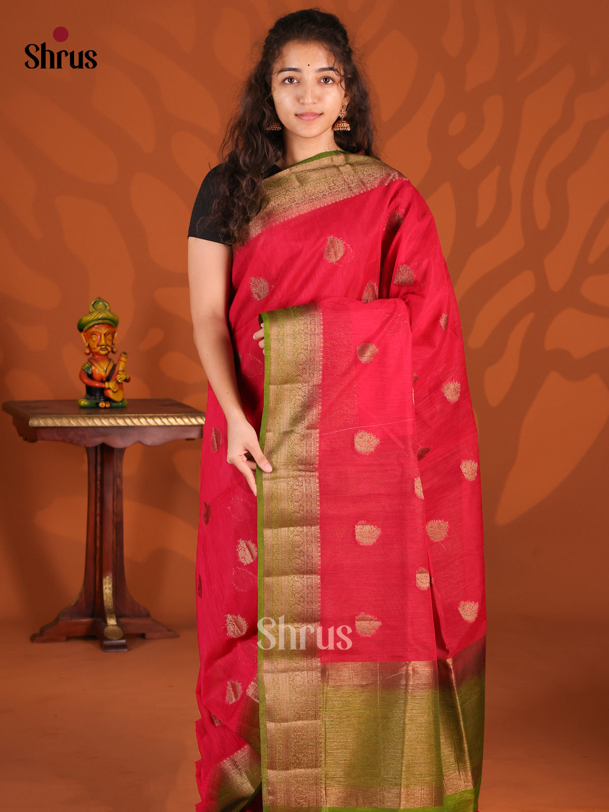 Red & Green- Semi Jute Saree - Shop on Shrus.com