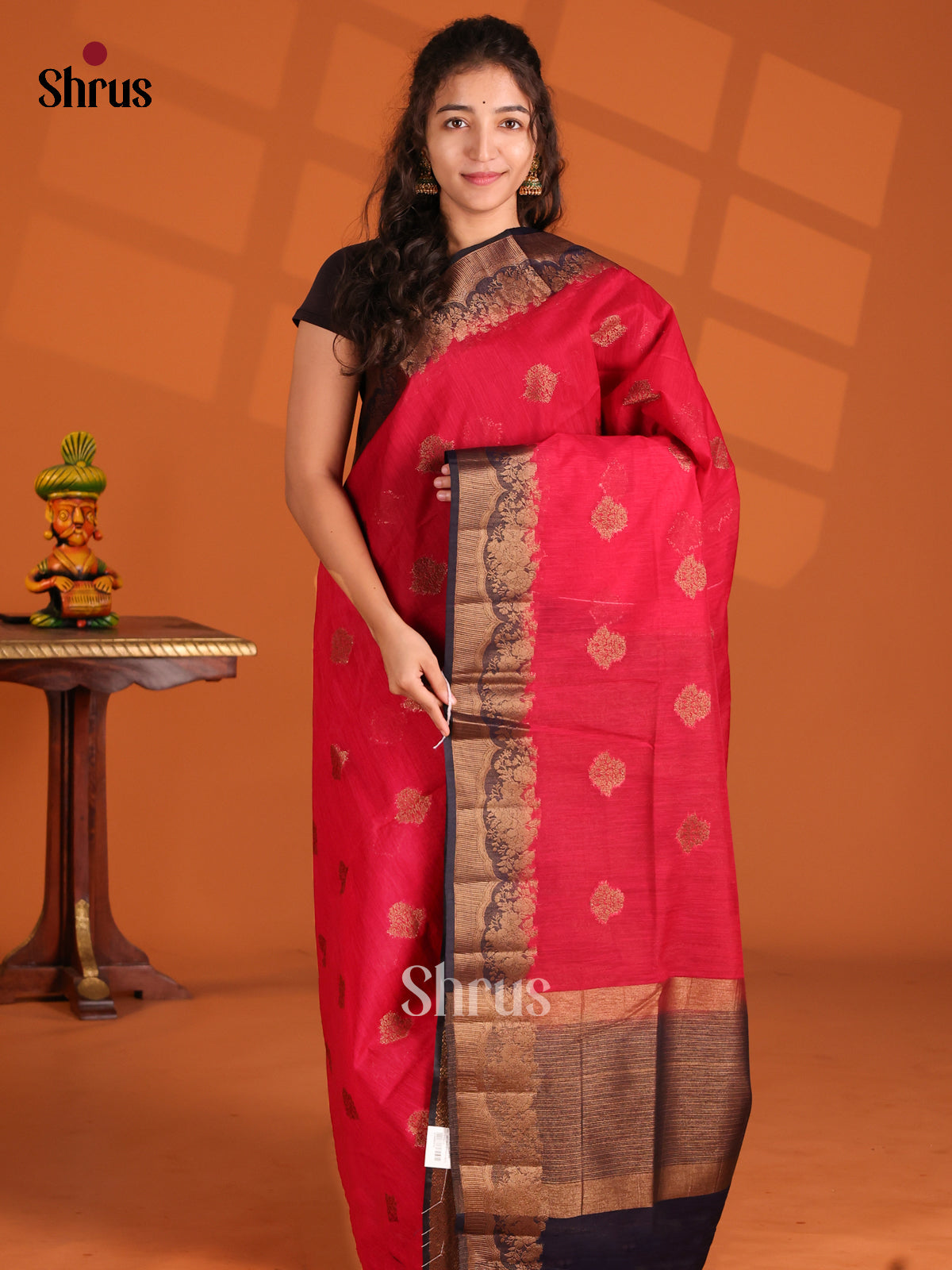 Red & Blue- Semi Jute Saree - Shop on Shrus.com