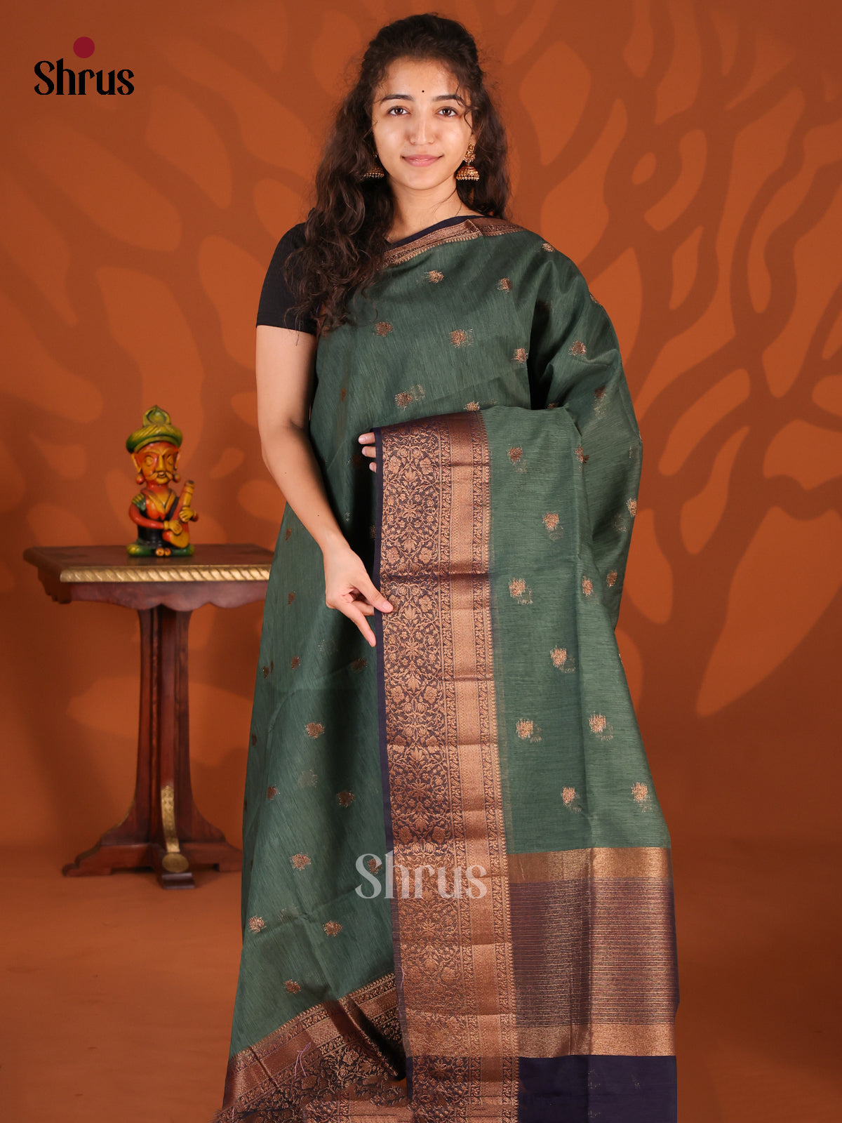Green - Semi Jute Saree - Shop on Shrus.com