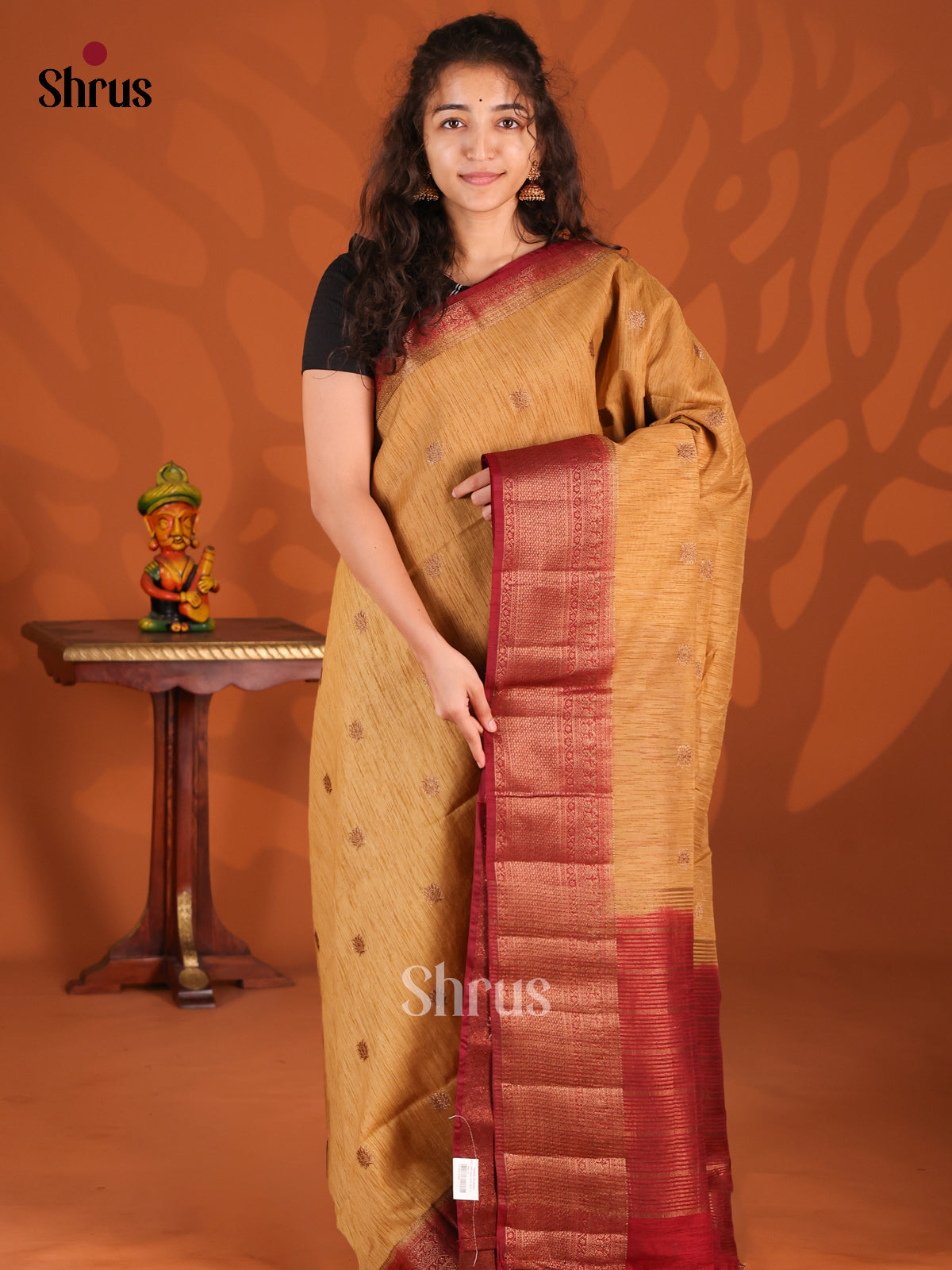 Beige & Maroon - Semi Jute Saree - Shop on Shrus.com