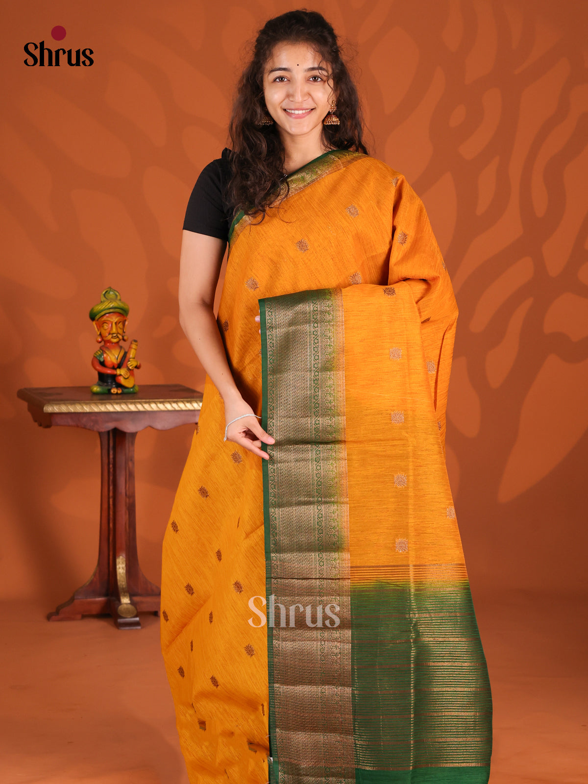 Mustard & Green - Semi Jute Saree - Shop on Shrus.com