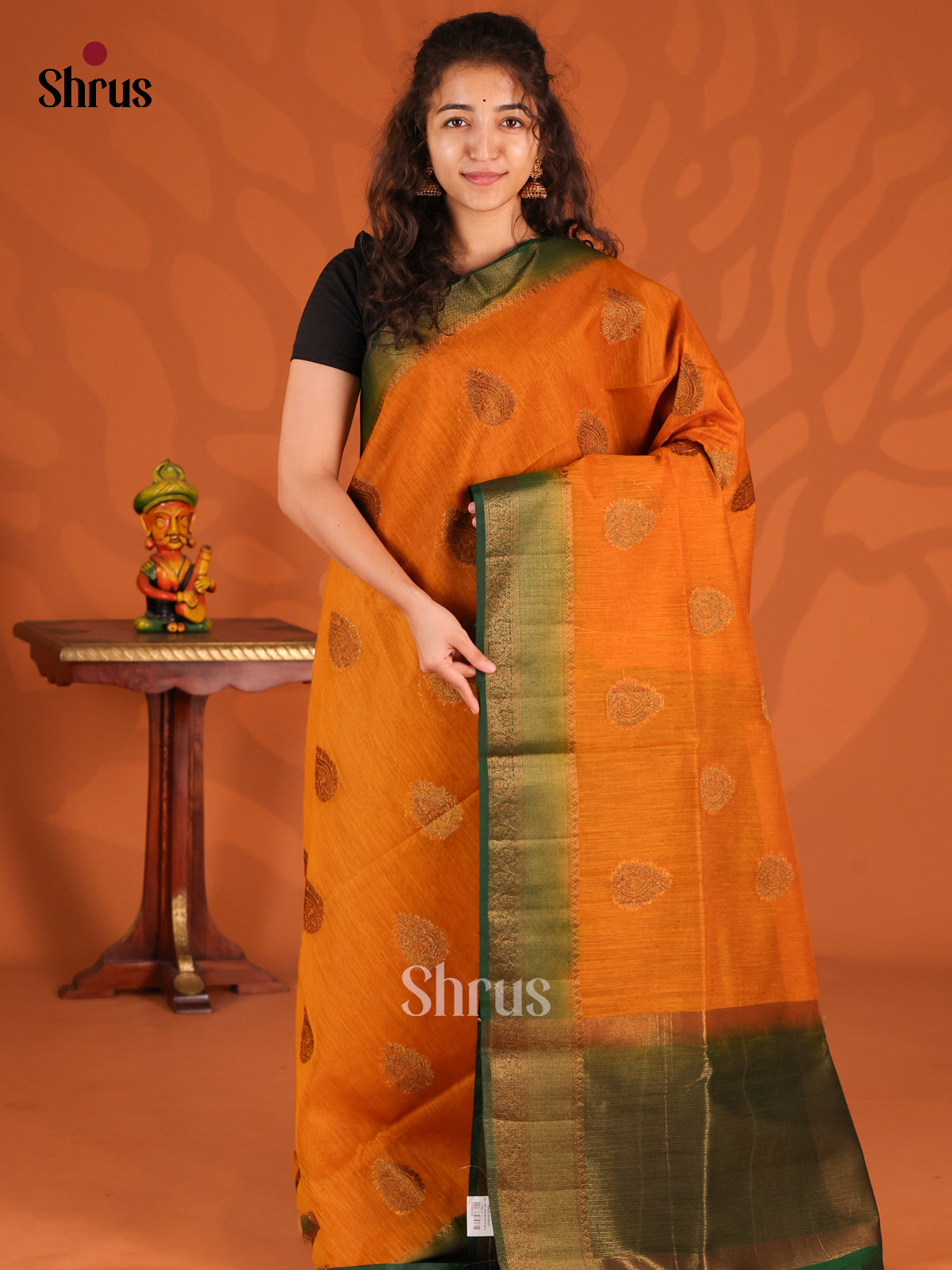 Mustard & Green - Semi Jute Saree - Shop on Shrus.com