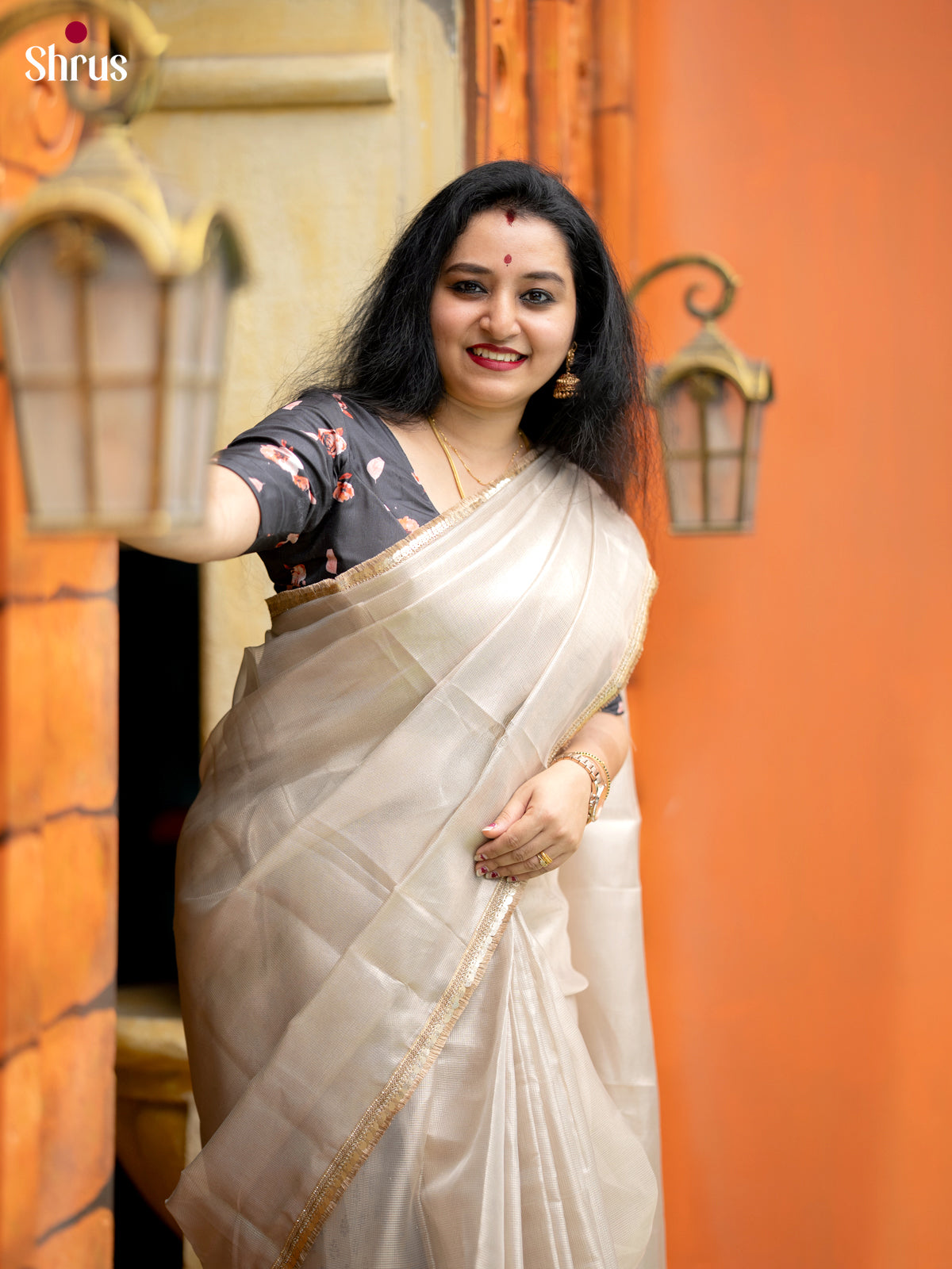 Silver- Semi Tissue Saree - Shop on Shrus.com