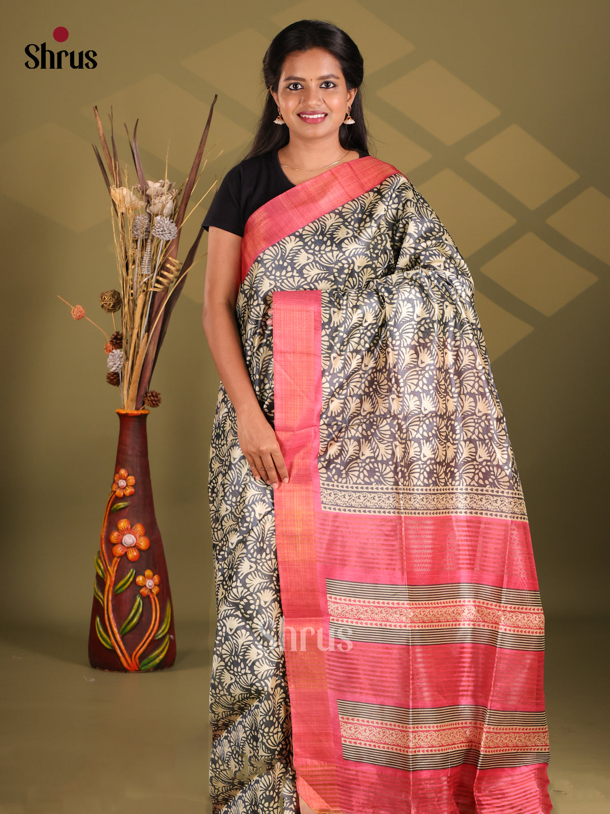 Green & Pink - Champa semitussar Saree - Shop on Shrus.com