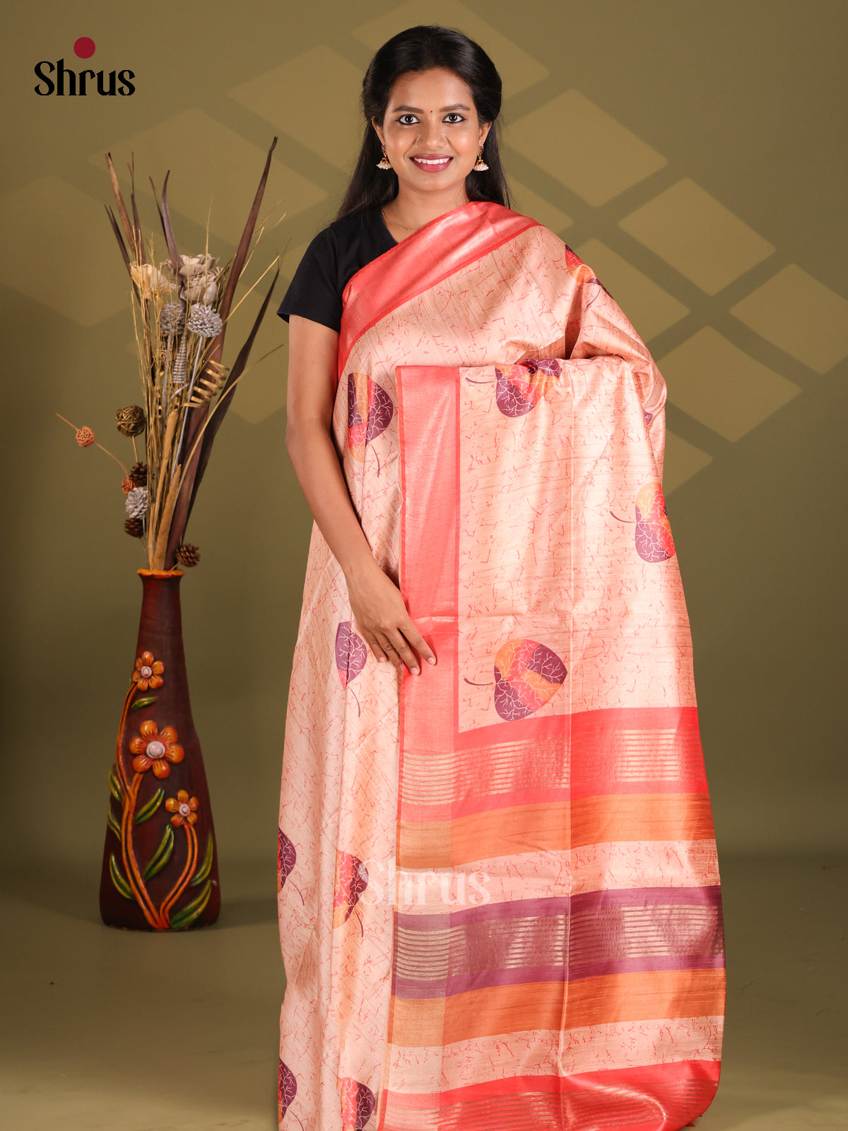 Peach & Red - Champa semitussar Saree - Shop on Shrus.com