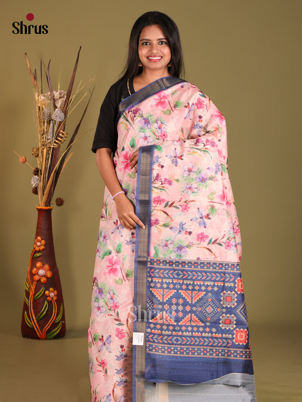 Pink & Blue - Champa semitussar Saree - Shop on Shrus.com