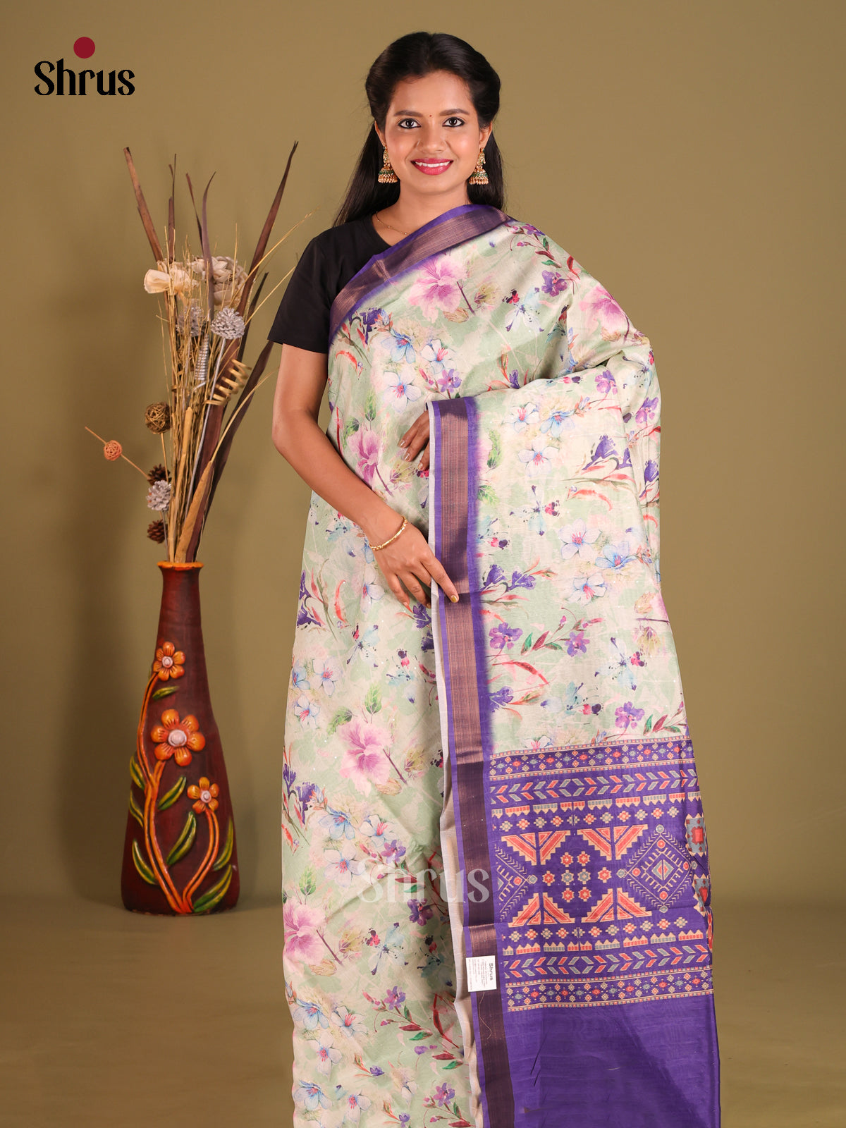 Pastel Green & Blue- Champa semitussar Saree - Shop on Shrus.com