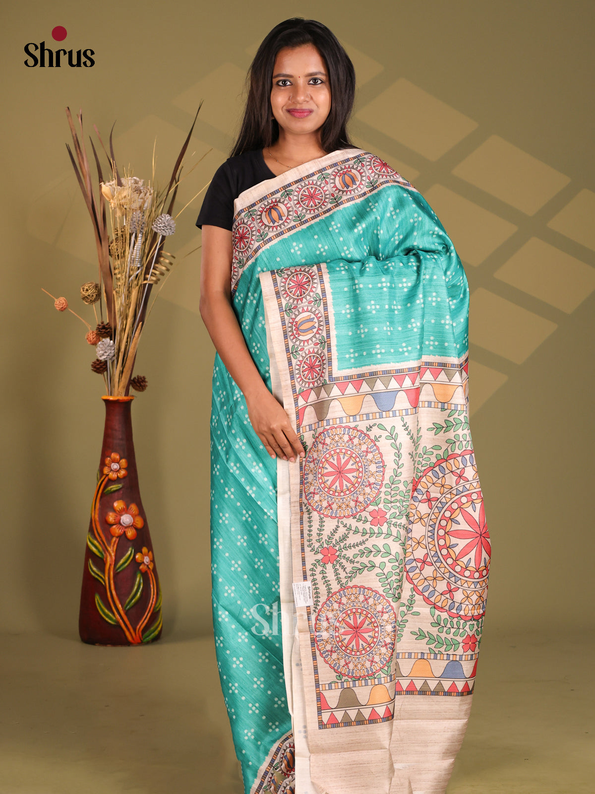 Blue & Cream - Champa semitussar Saree - Shop on Shrus.com