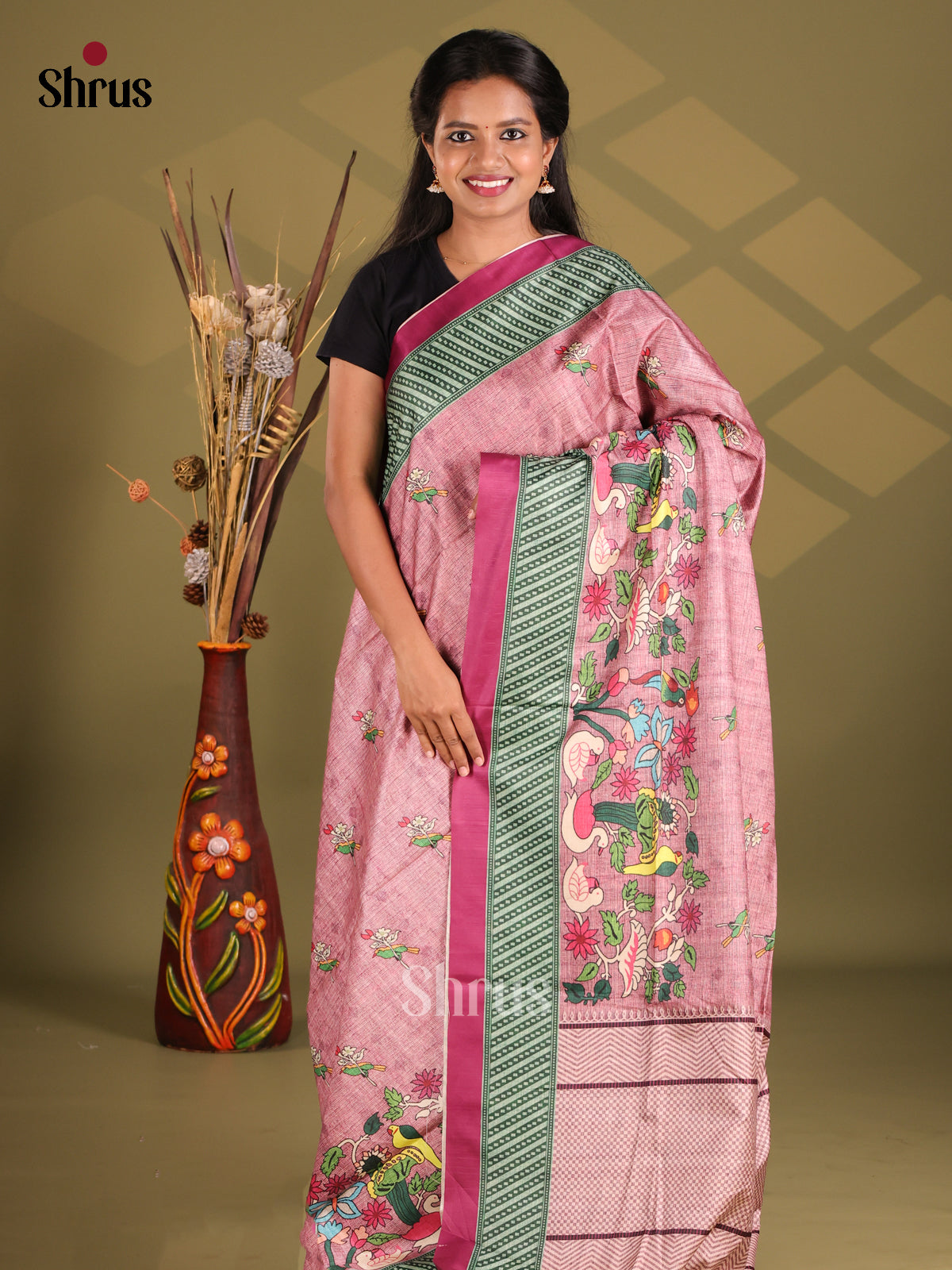 Onion pink - Champa semitussar Saree - Shop on Shrus.com