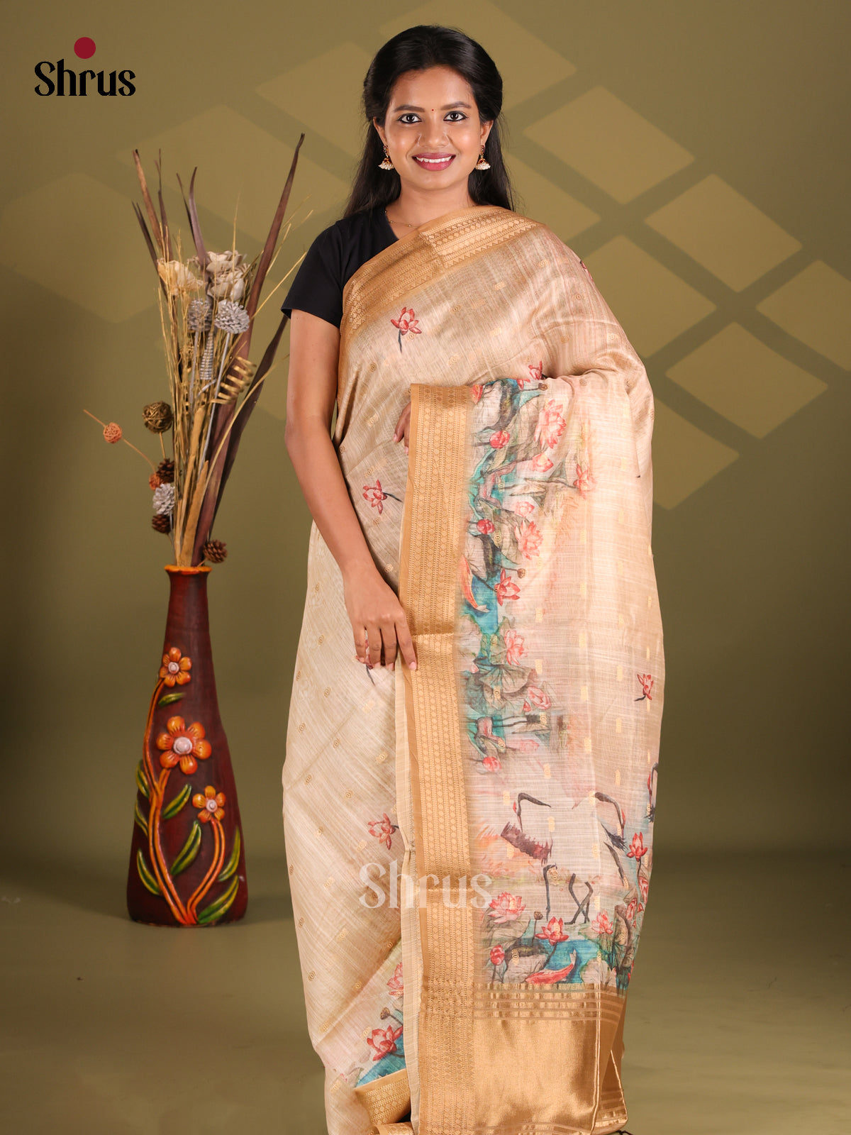 Light Brown & Brown - Champa semitussar Saree - Shop on Shrus.com