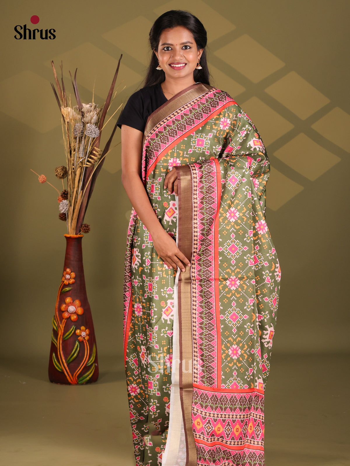 Green & Brown - Champa semitussar Saree - Shop on Shrus.com