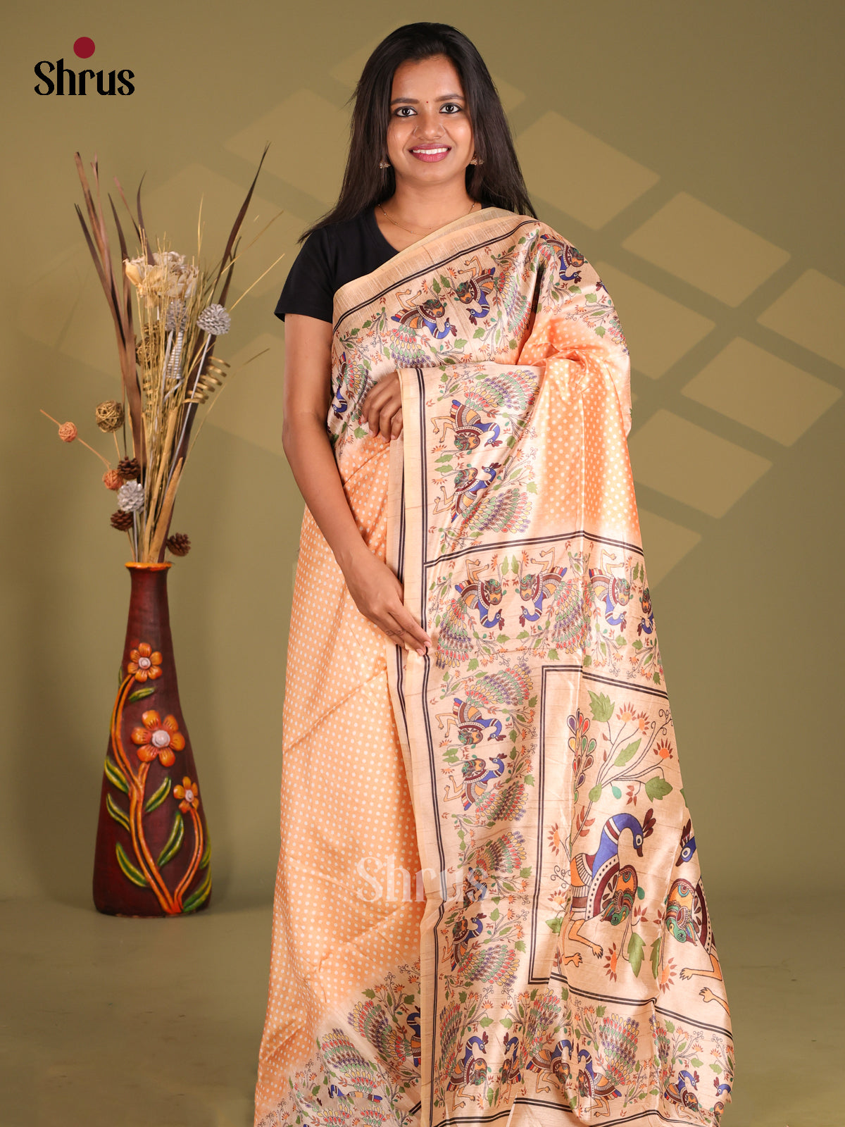 Peach - Champa semitussar Saree - Shop on Shrus.com
