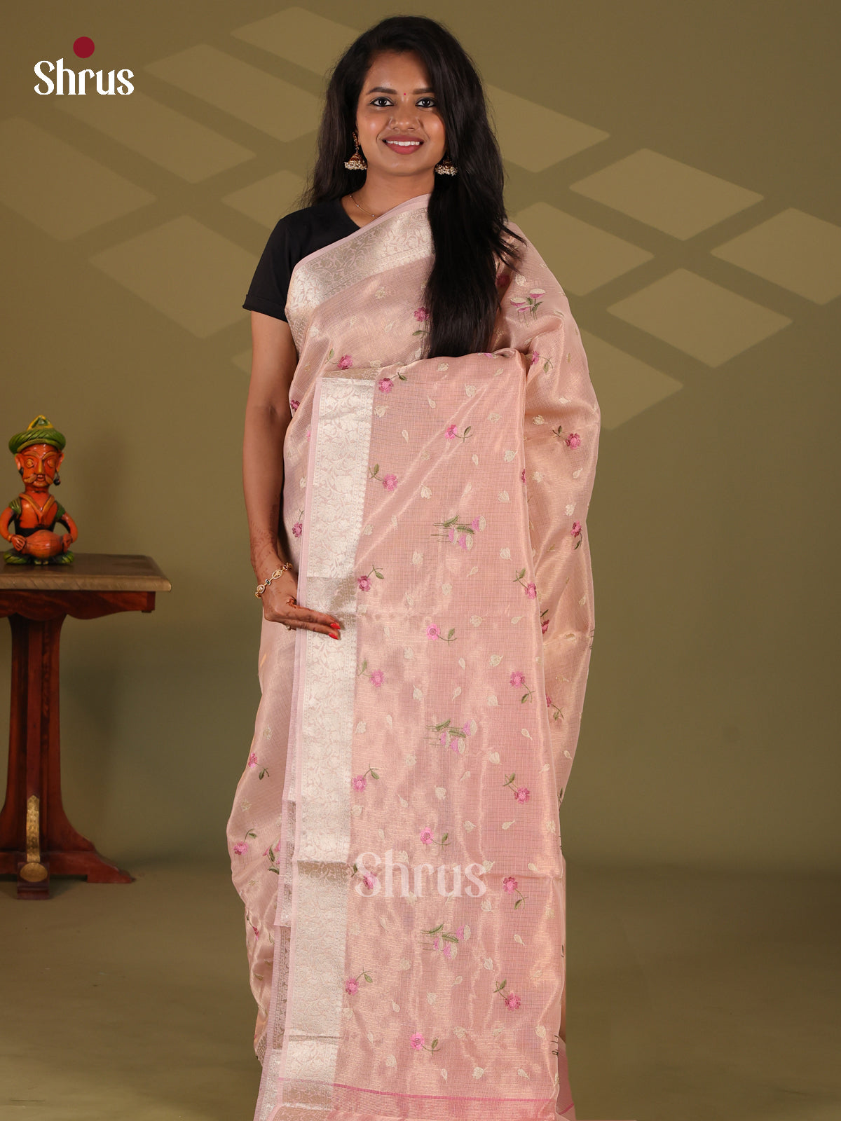 Pink - Semi Tissue Saree - Shop on Shrus.com
