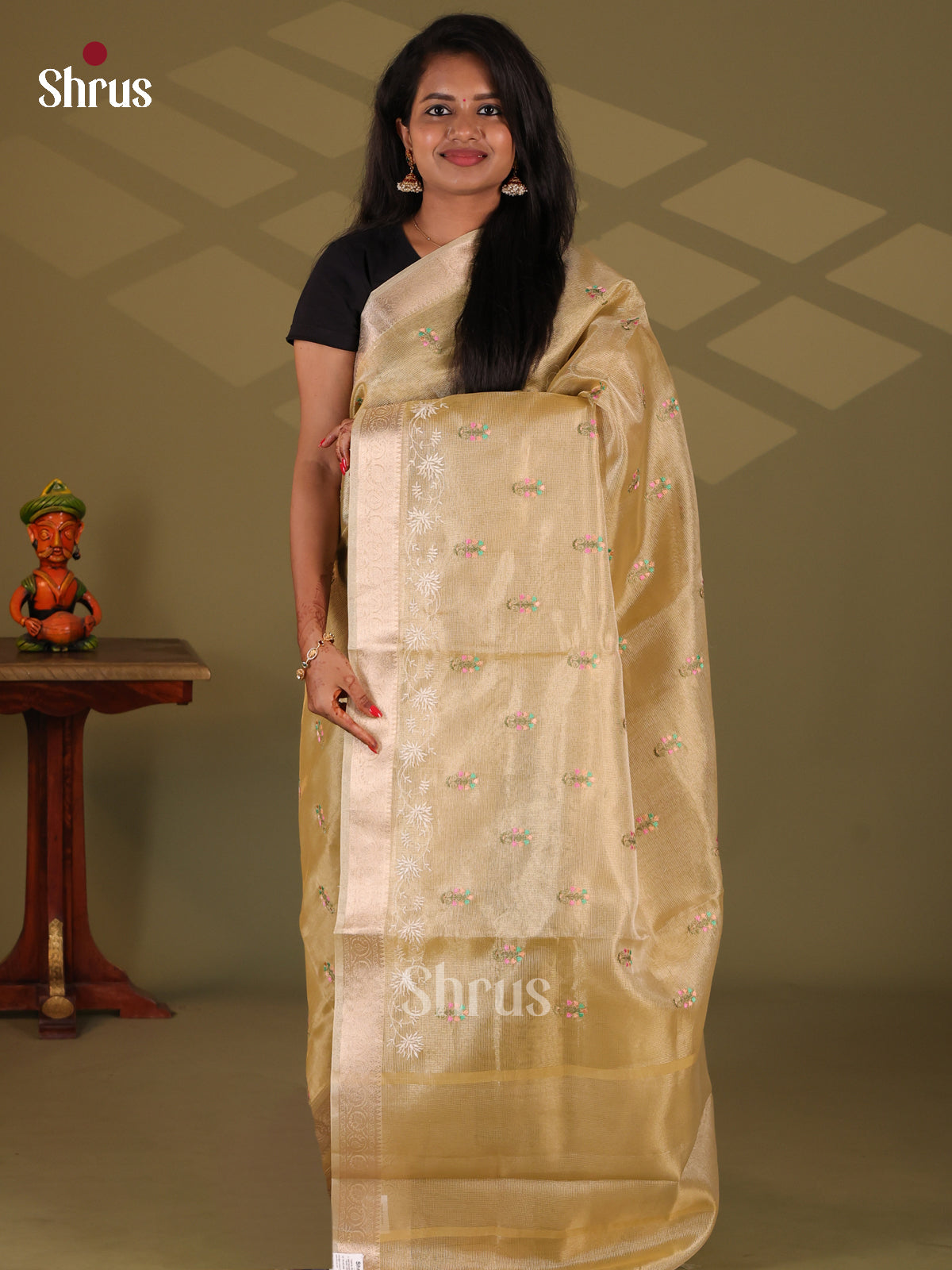 Cream - Semi Tissue Saree - Shop on Shrus.com