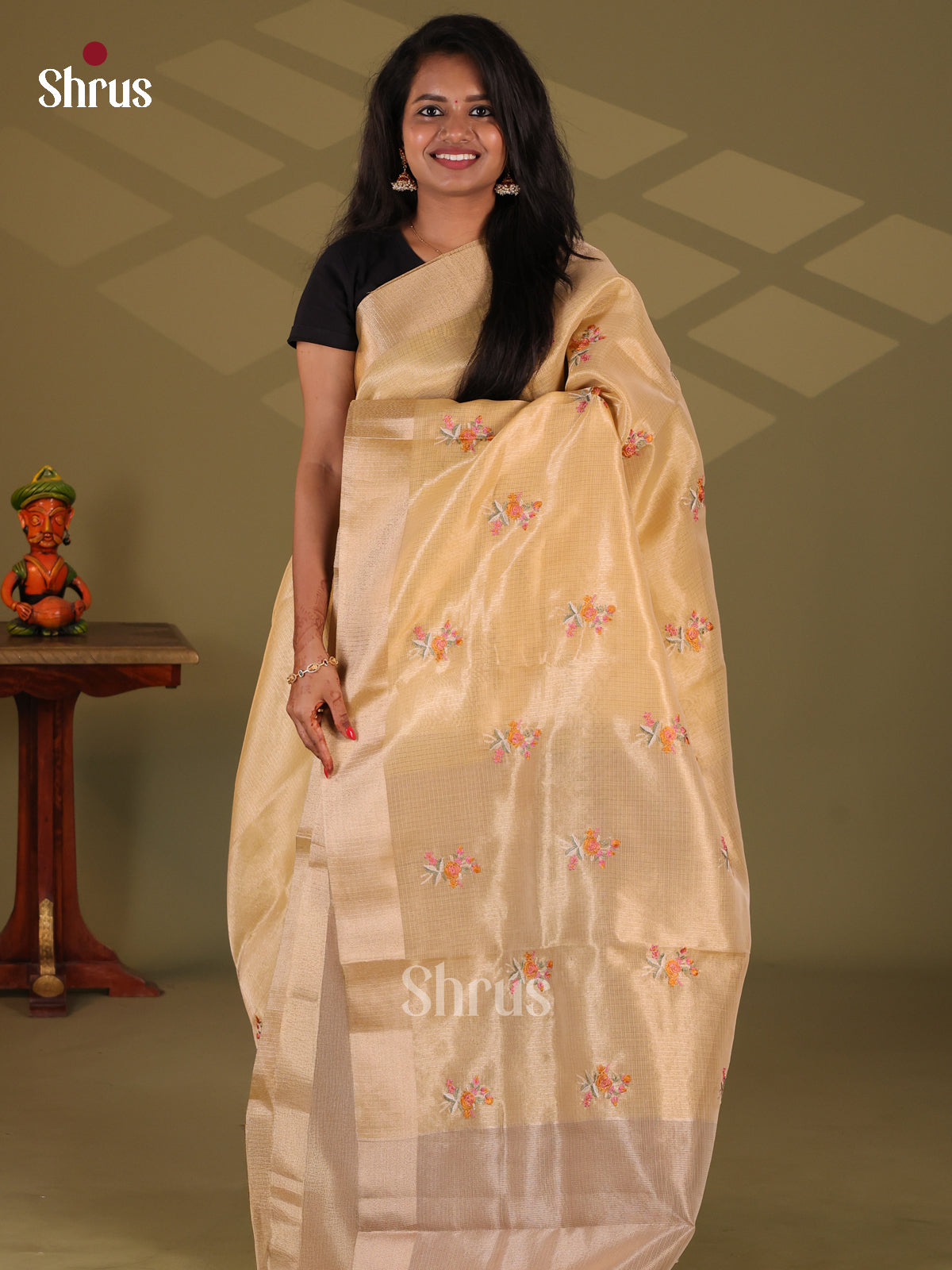 Cream - Semi Tissue Saree - Shop on Shrus.com