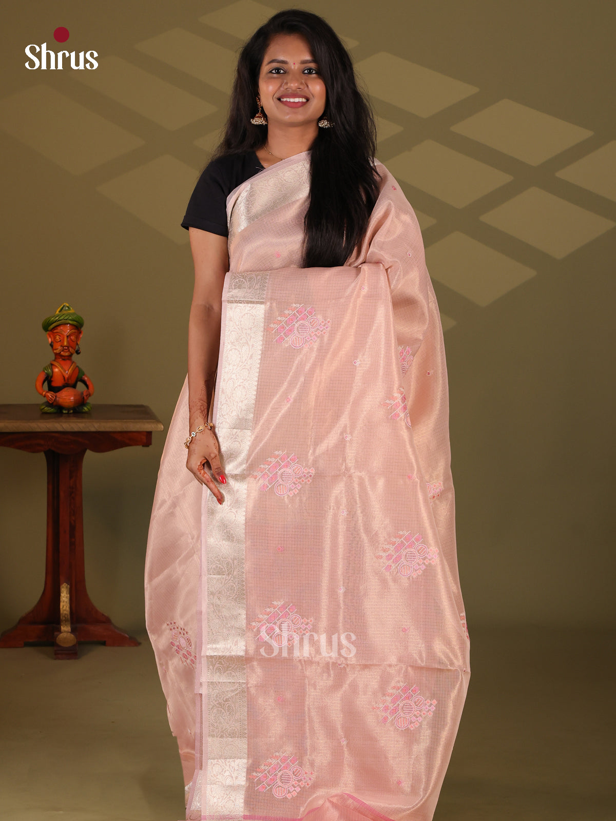 Pink - Semi Tissue Saree - Shop on Shrus.com