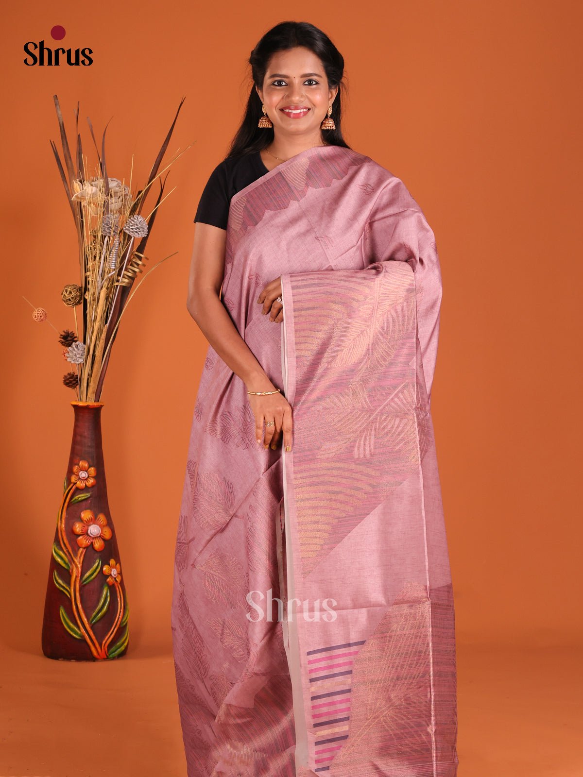 Onion PInk - Semi Tussar Saree - Shop on Shrus.com