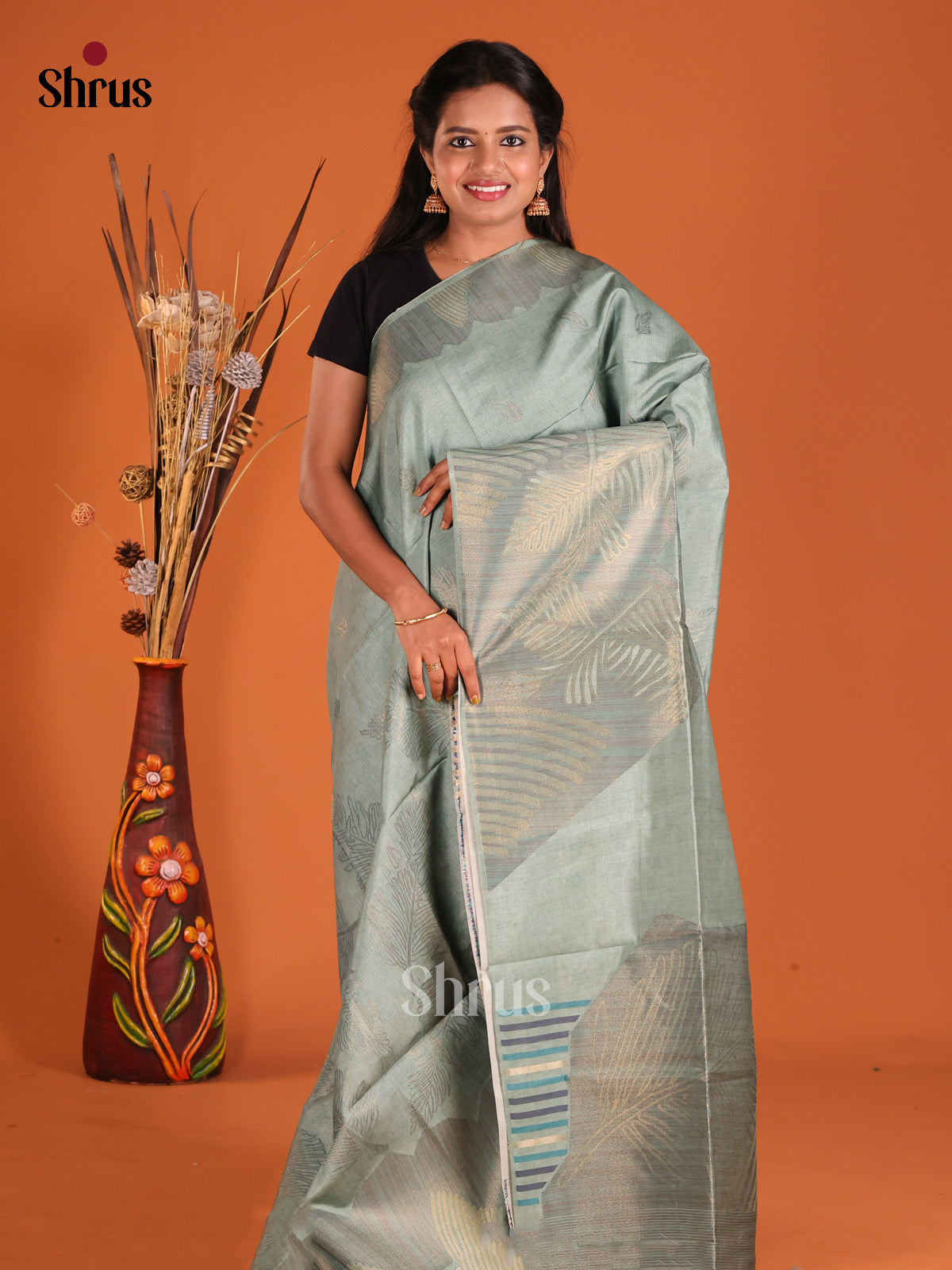 Grey - Semi Tussar Saree - Shop on Shrus.com