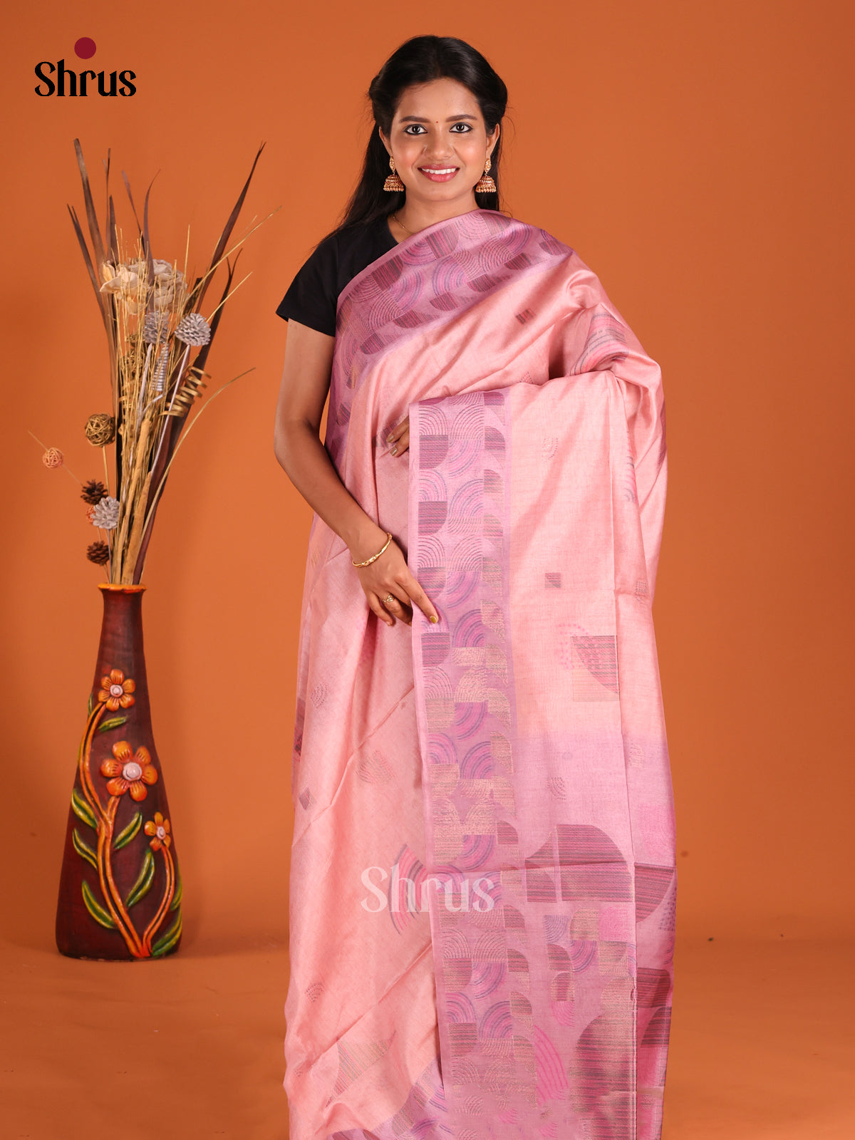 Pink & Lavender - Semi Tussar Saree - Shop on Shrus.com