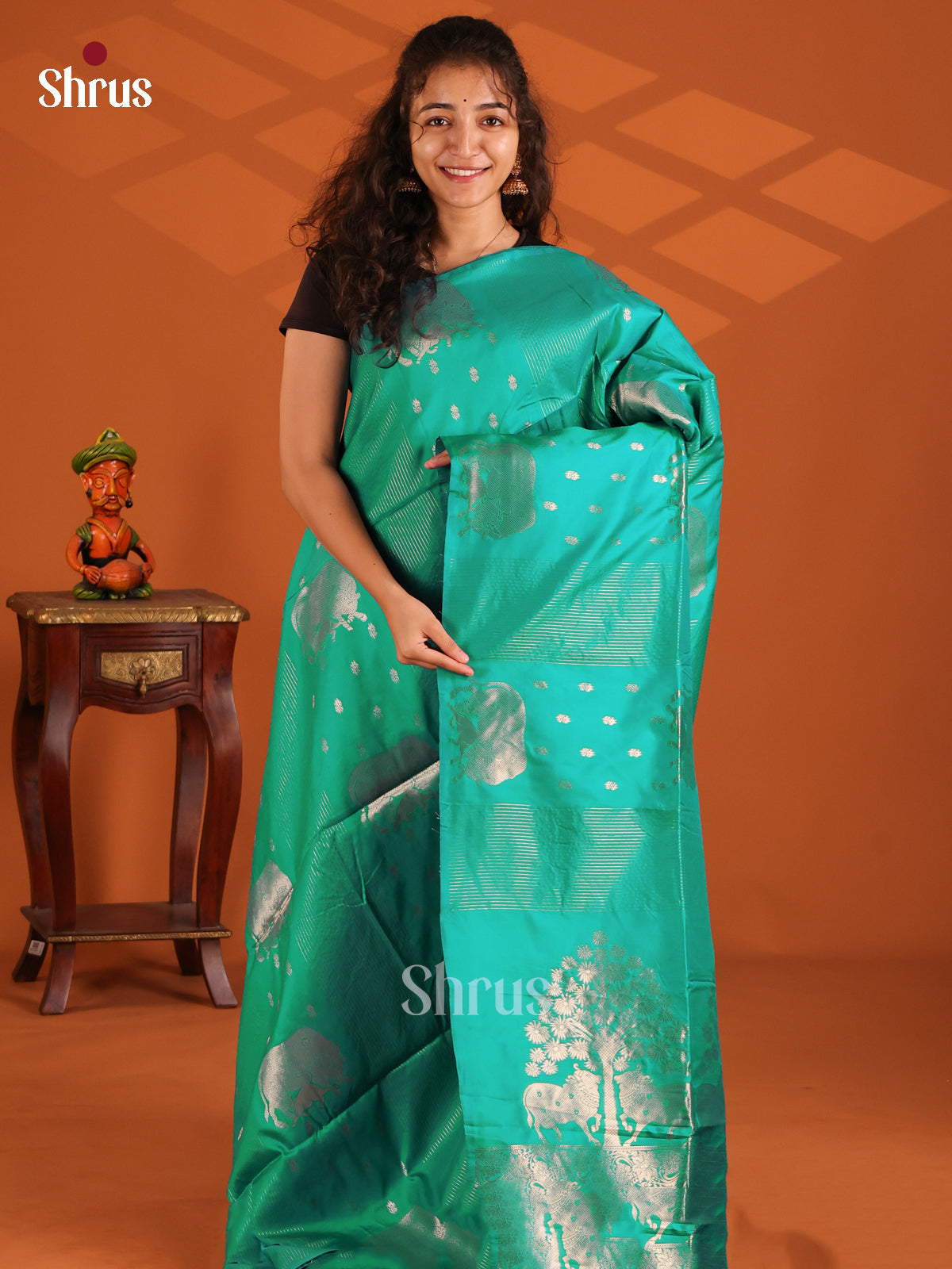 Green & Violet - Semi Softsilk Saree - Shop on Shrus.com