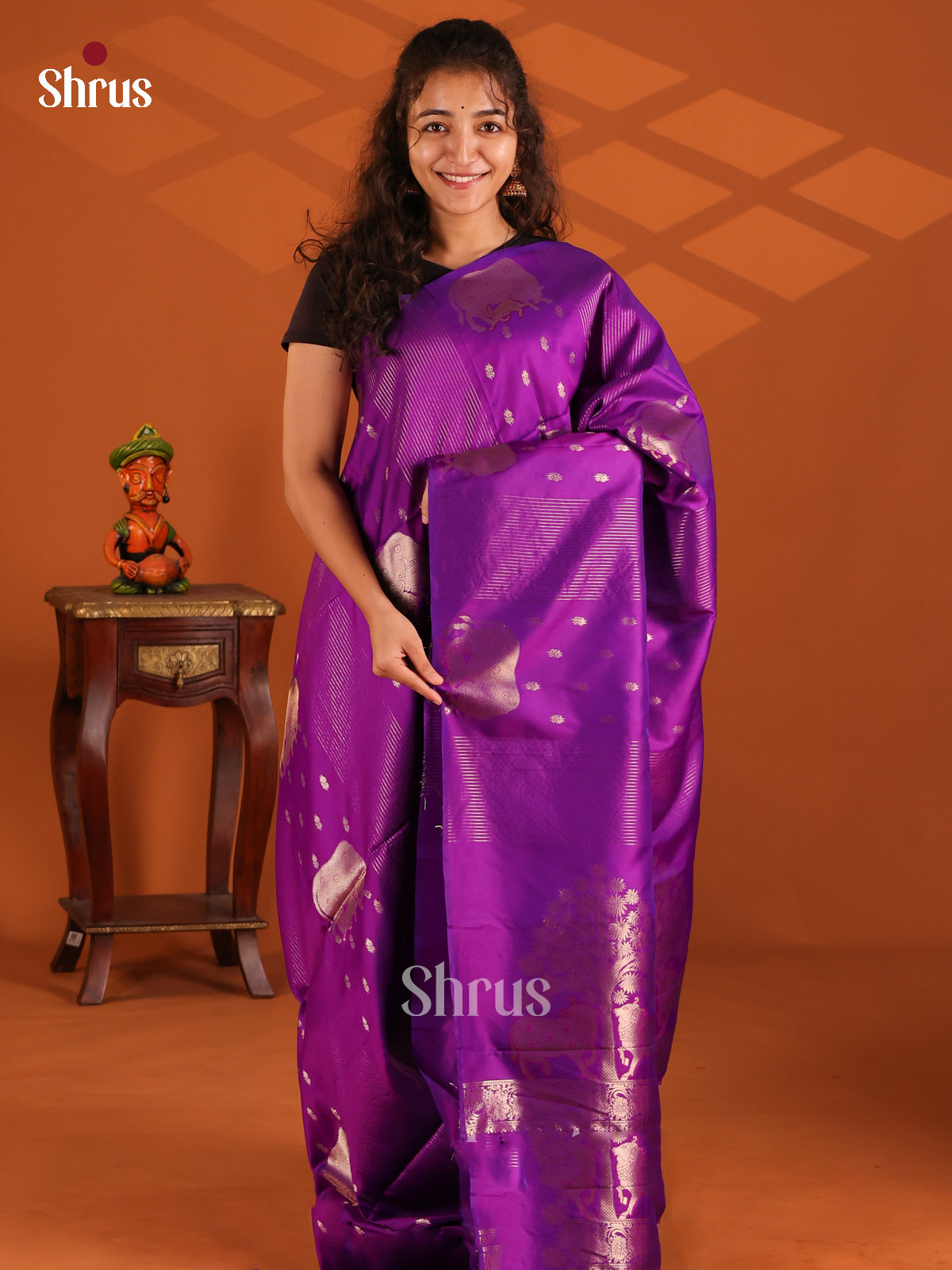 Purple & Blue - Semi Softsilk Saree - Shop on Shrus.com