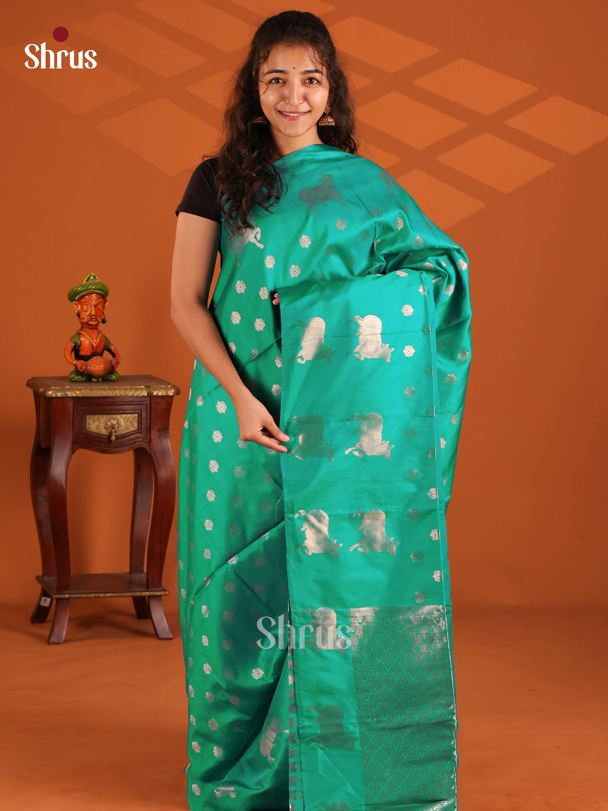 Green - Semi Softsilk Saree - Shop on Shrus.com