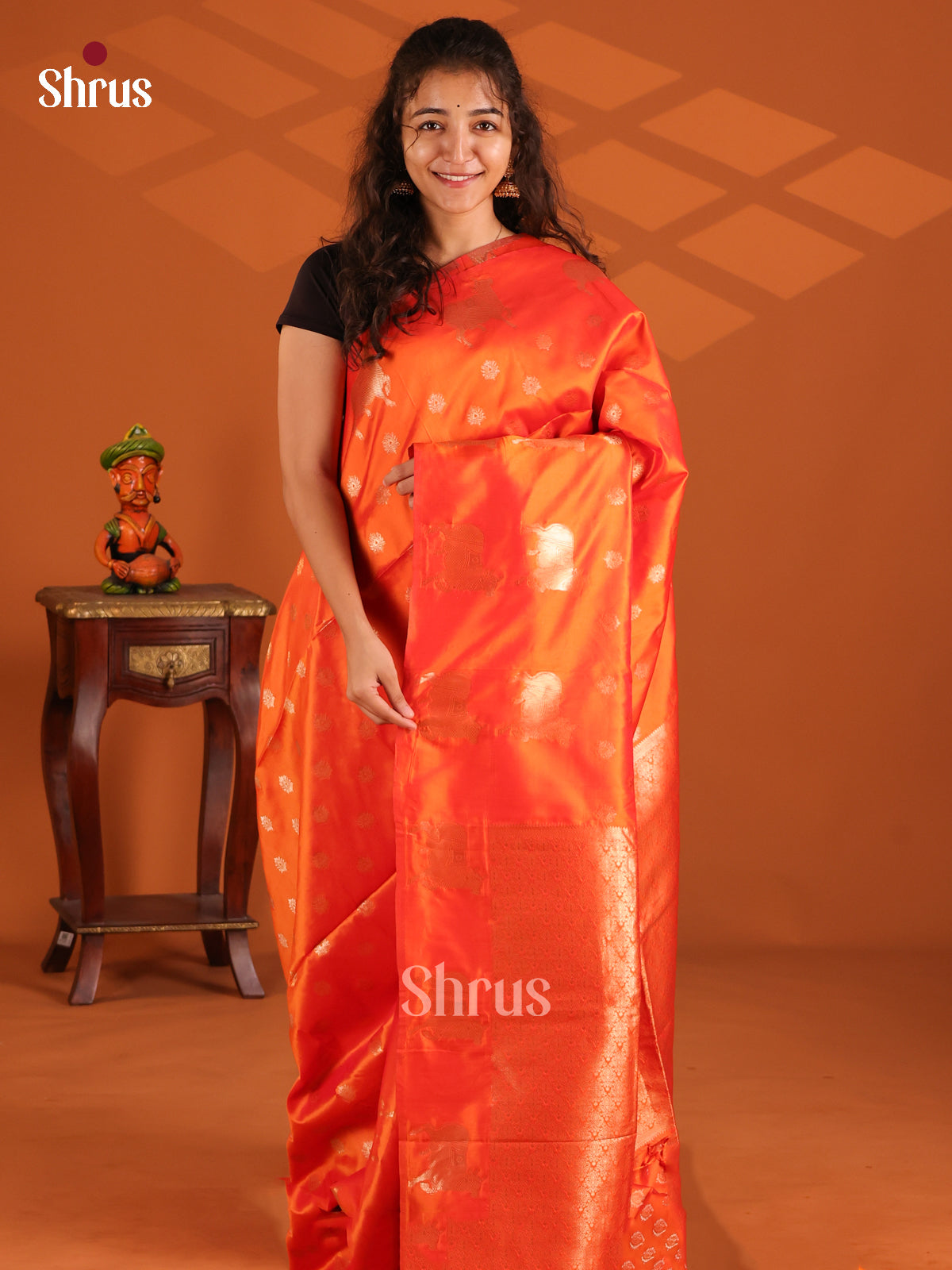 Orange - Semi Softsilk Saree - Shop on Shrus.com