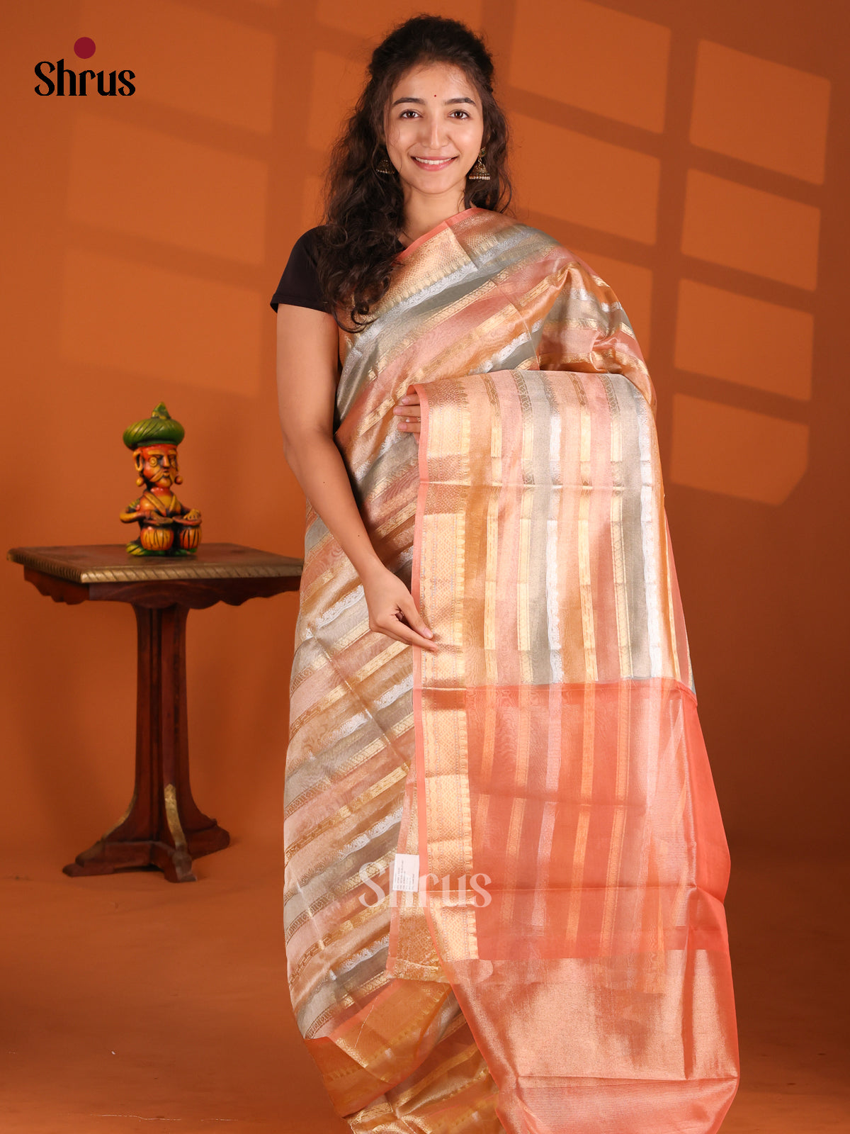Grey & Peach - North Silk Cotton Saree - Shop on Shrus.com