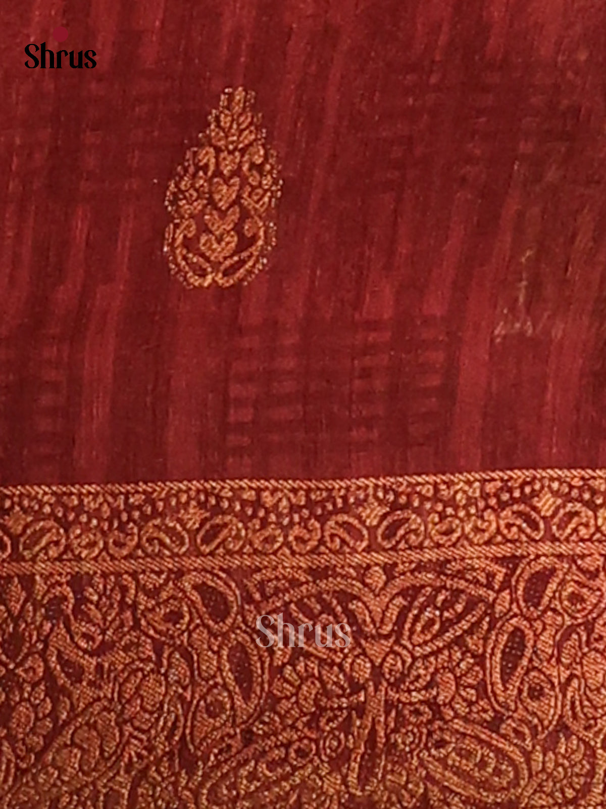 Green & Maroon- Semi Linen Print Saree - Shop on Shrus.com
