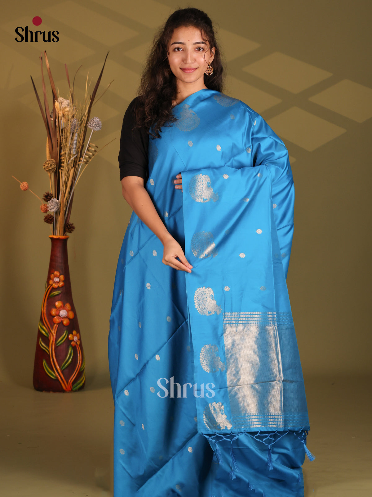 Blue- Semi Softsilk Saree - Shop on Shrus.com