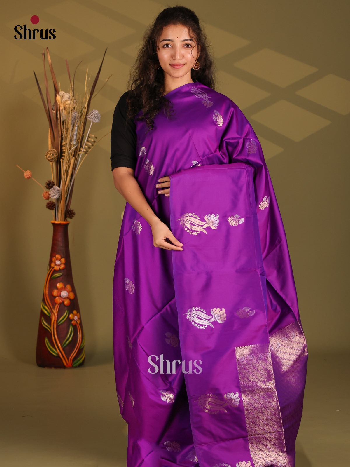 Violet - Semi Softsilk Saree - Shop on Shrus.com