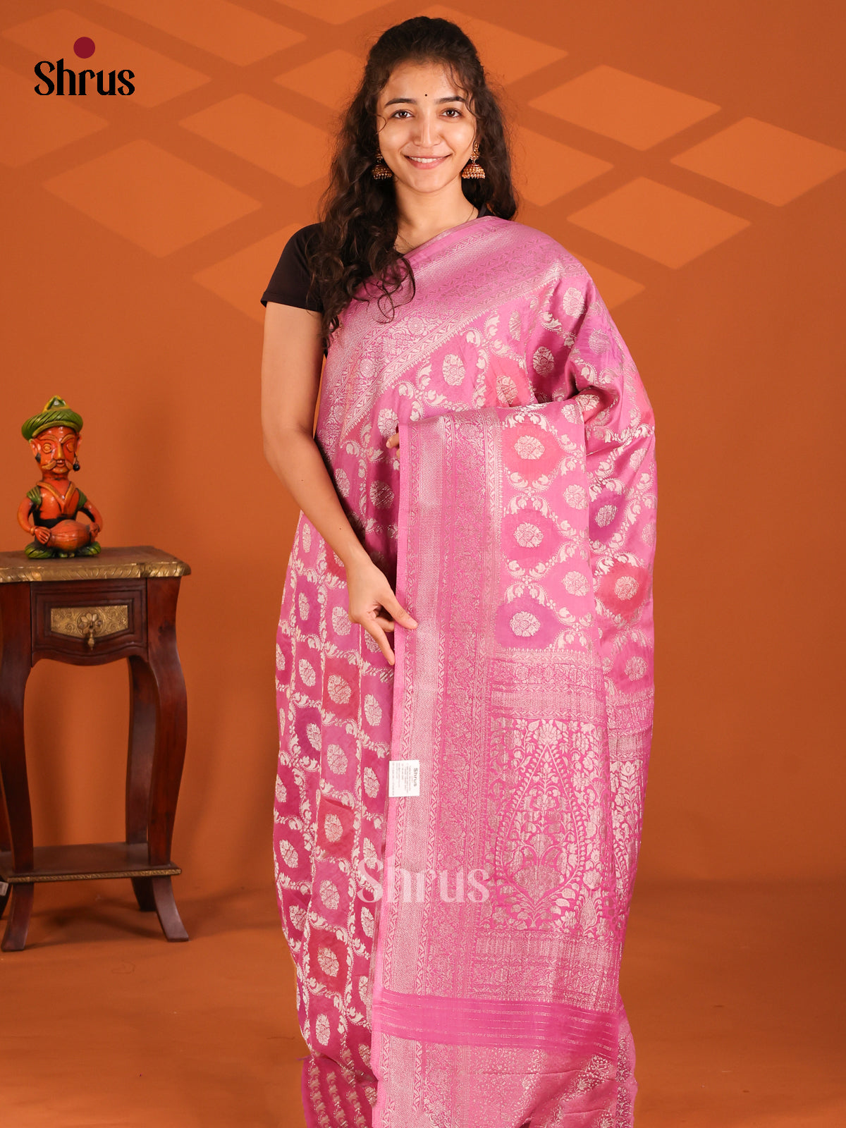 Pink - Semi Georgette saree - Shop on Shrus.com