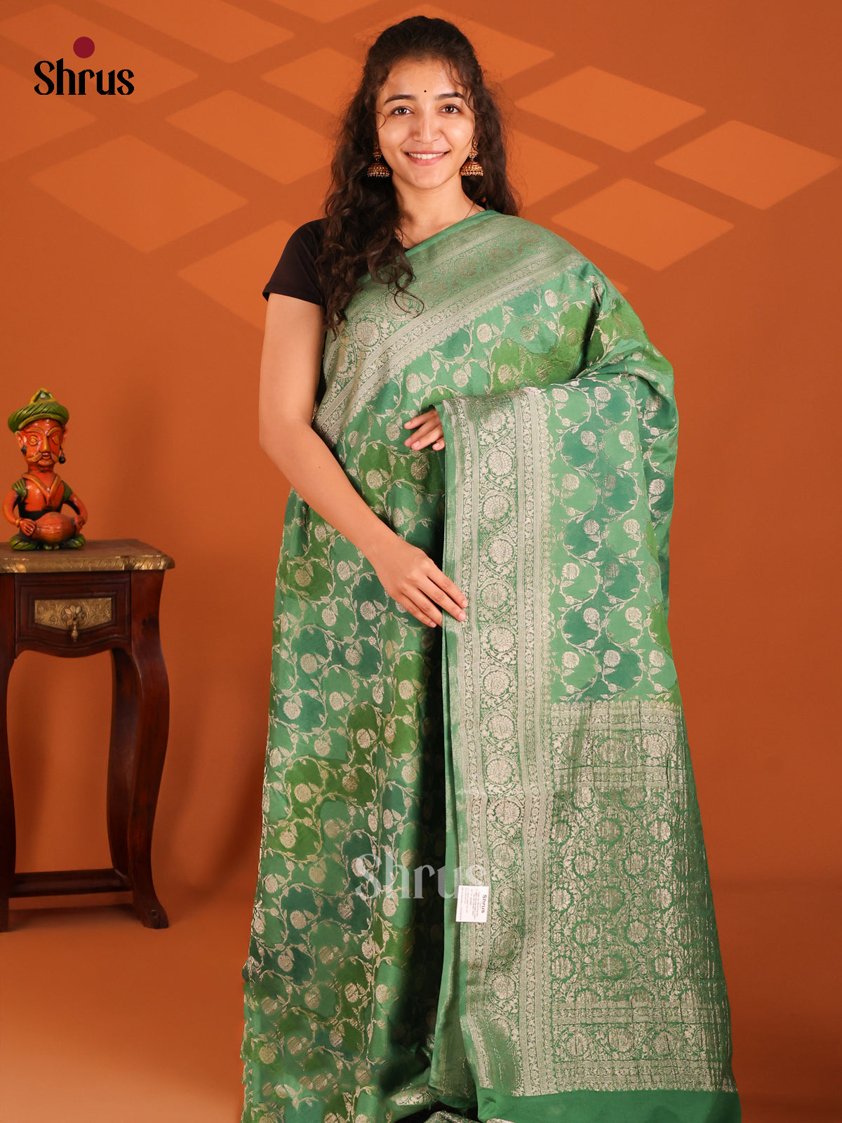 Green- Semi Georgette saree - Shop on Shrus.com