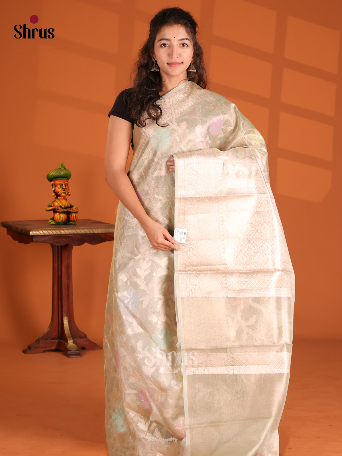 Cream - Bamboo silk Saree - Shop on Shrus.com