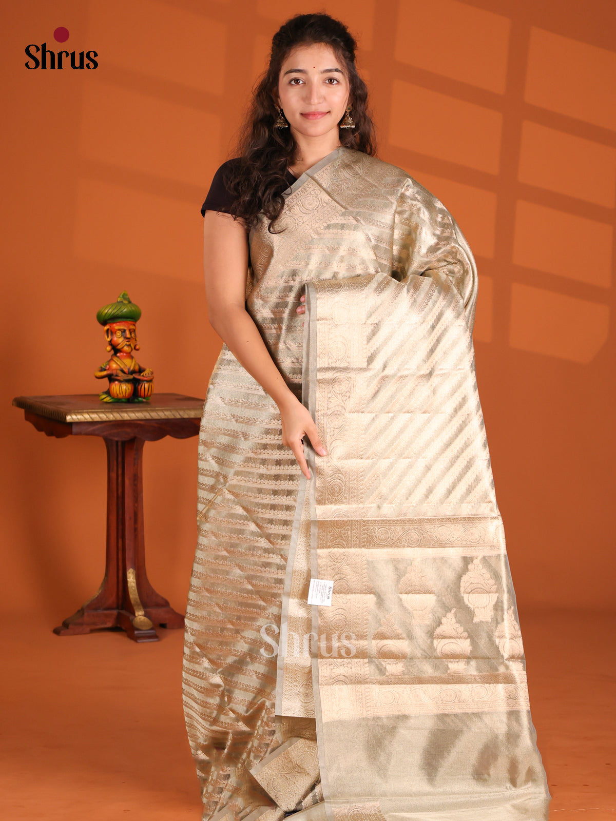 Grey - Bamboo silk Saree - Shop on Shrus.com
