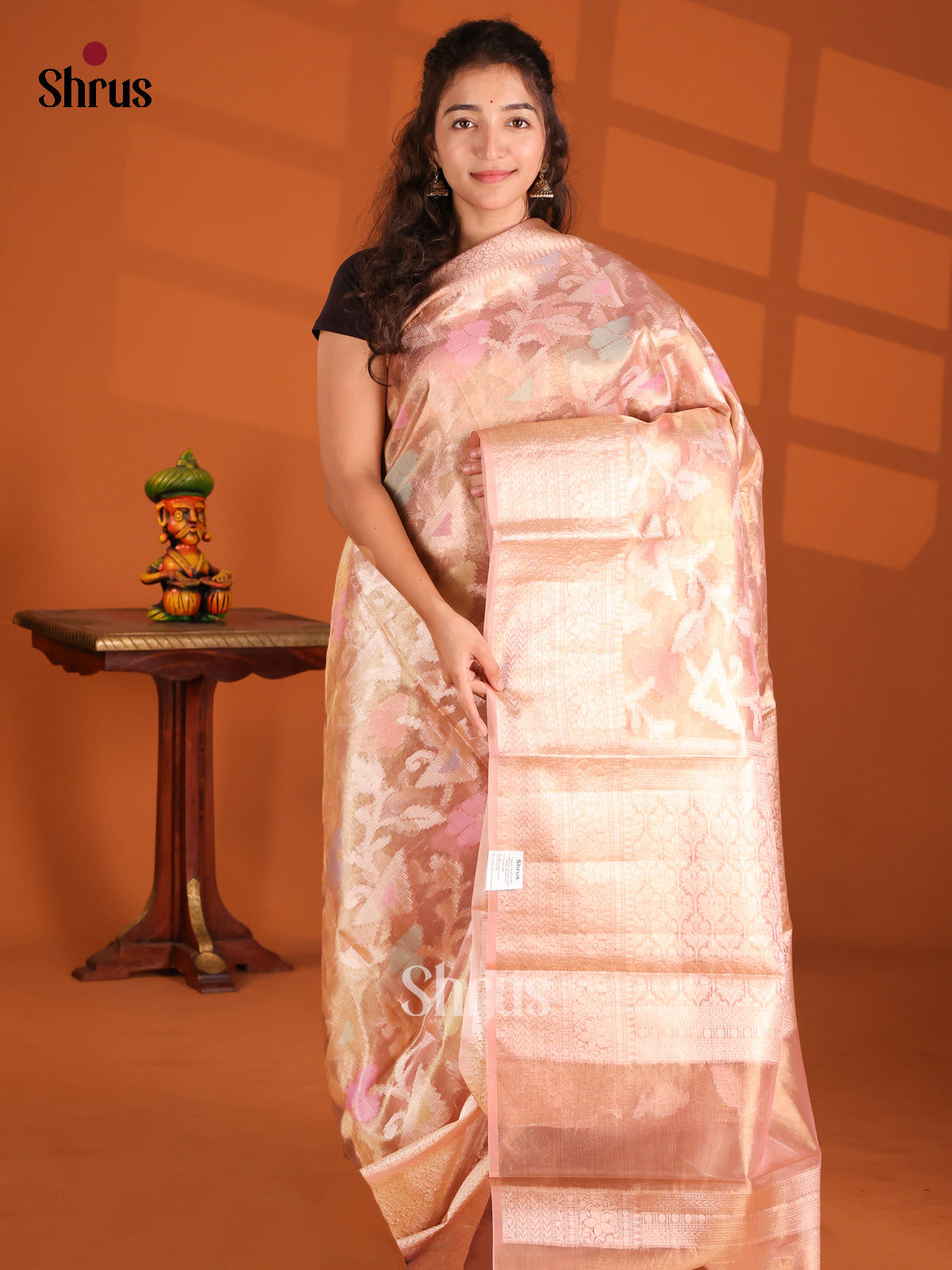Peachish Pink- Bamboo silk Saree - Shop on Shrus.com