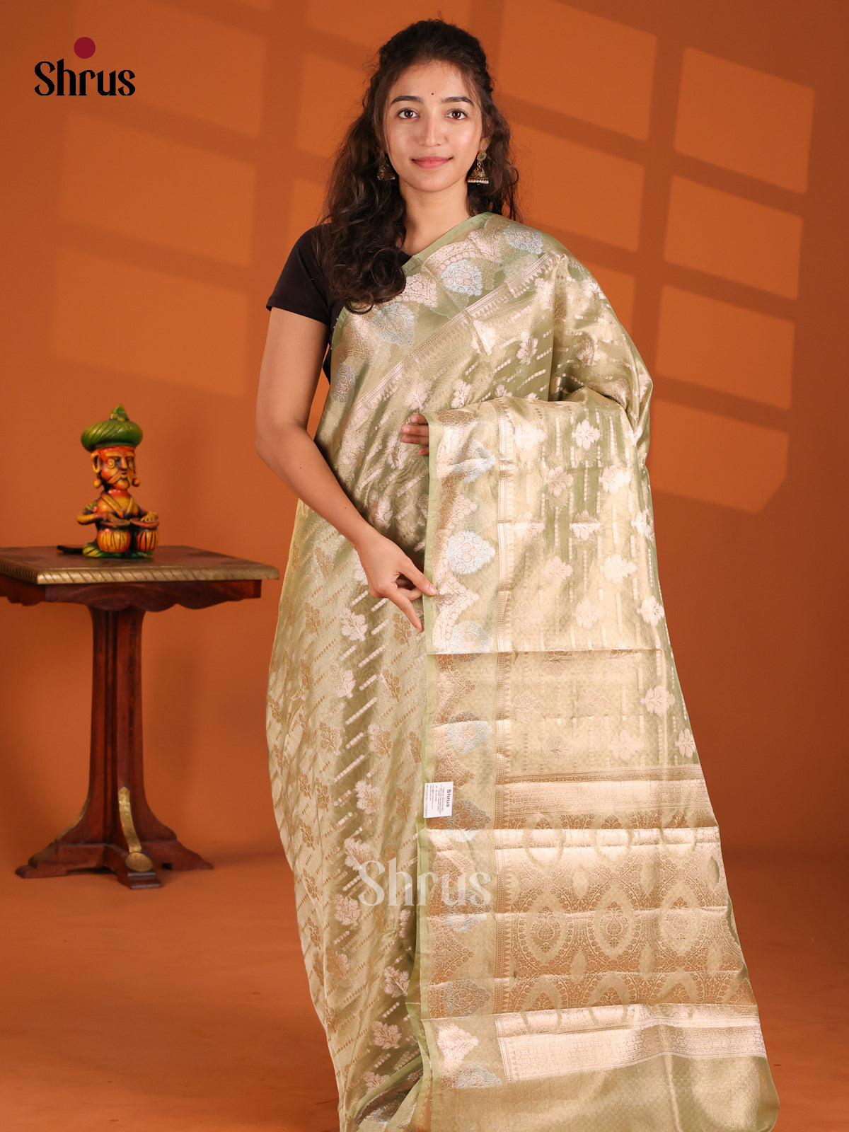 Green - Bamboo silk Saree - Shop on Shrus.com