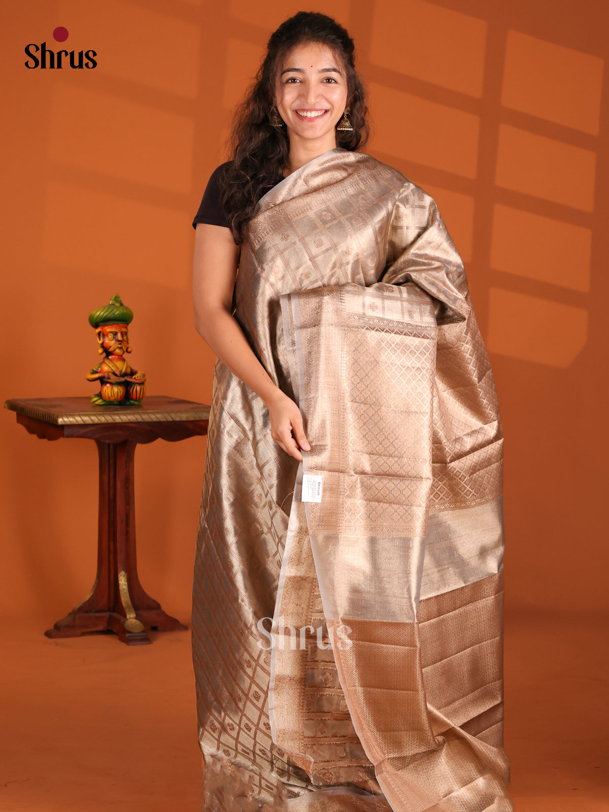 Grey - Bamboo silk Saree - Shop on Shrus.com